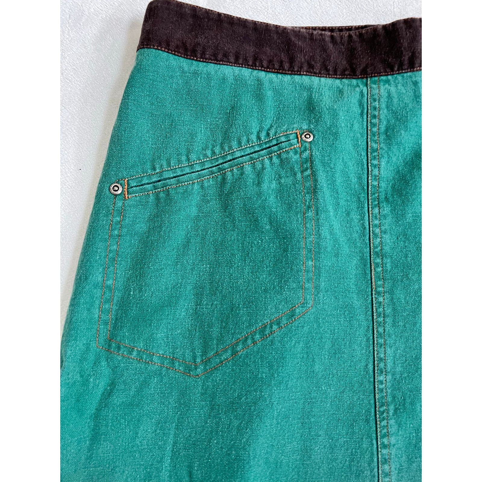 KAVU Kavu Denim Solid Green Knee Length Wrap Skirt Size 10 Size 32" / US 10 / IT 46 - 9 Thumbnail