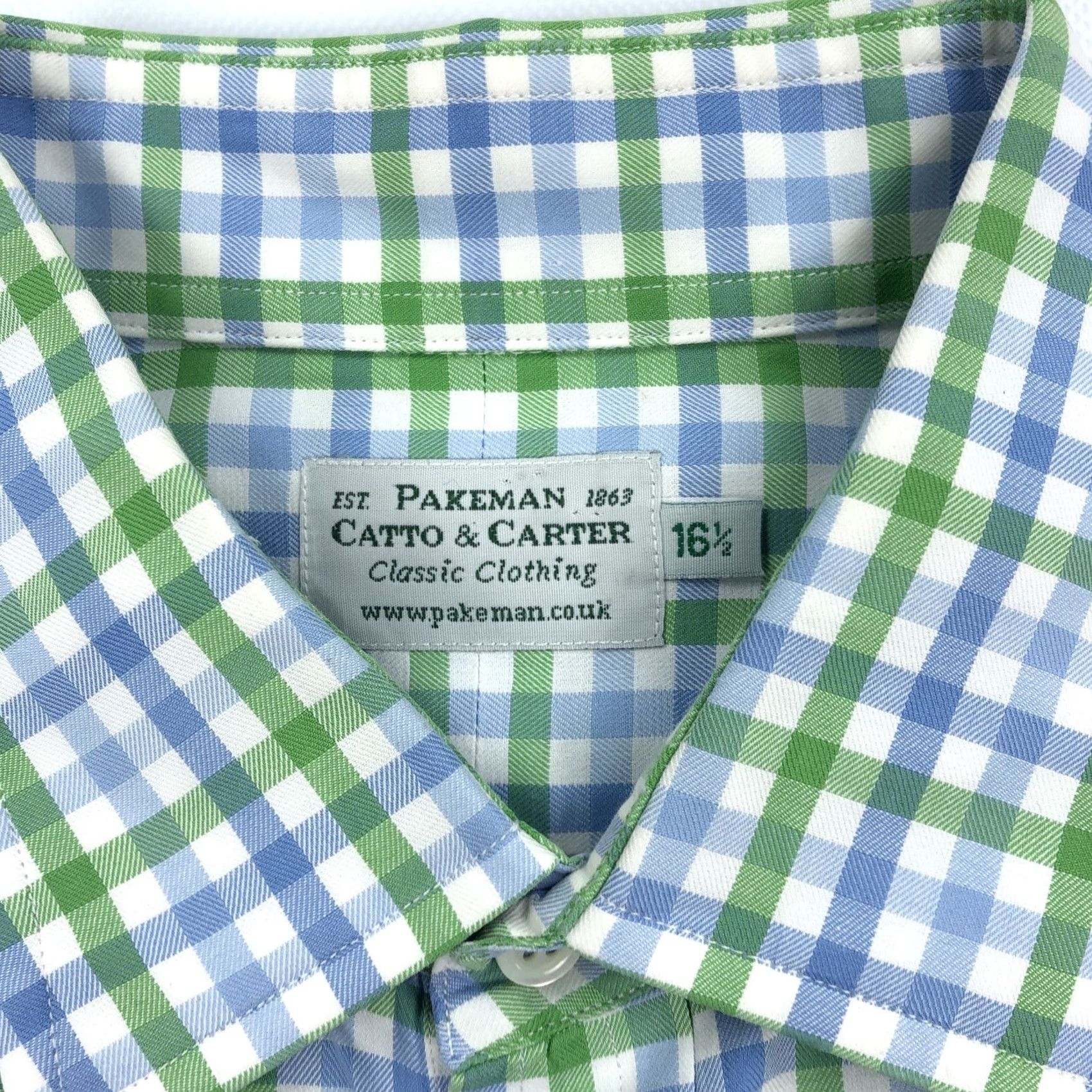 Vintage Pakeman Catto & Carter Button-Up Shirt Gingham Casual Business Travel Mens 16.5 XL Blue Green White Size US XL / EU 56 / 4 - 4 Thumbnail
