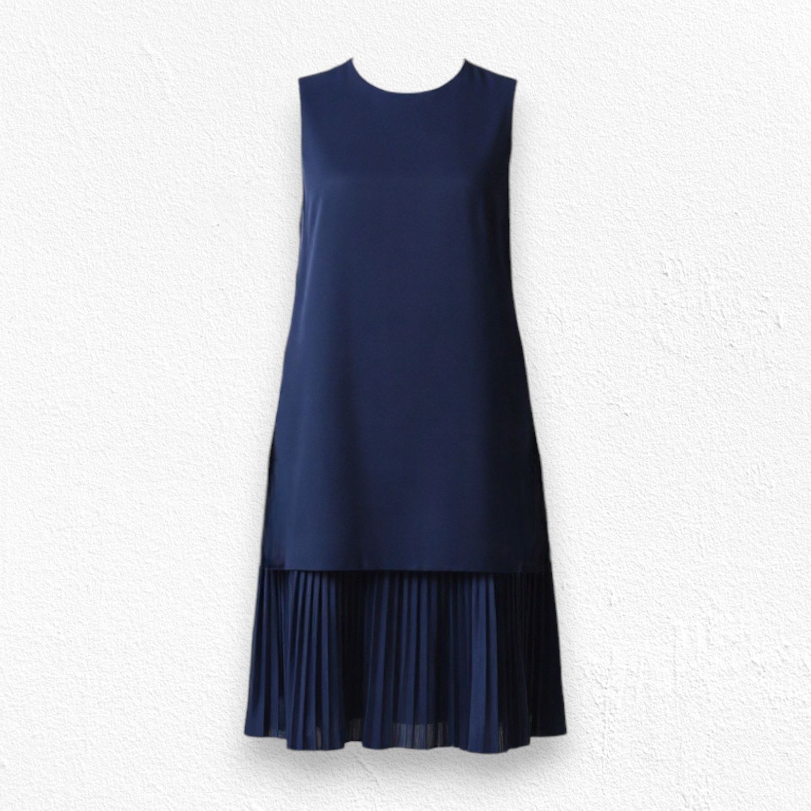 Navy Blue Pleated Hem Modern Sleeveless Dress Size 4, Women's