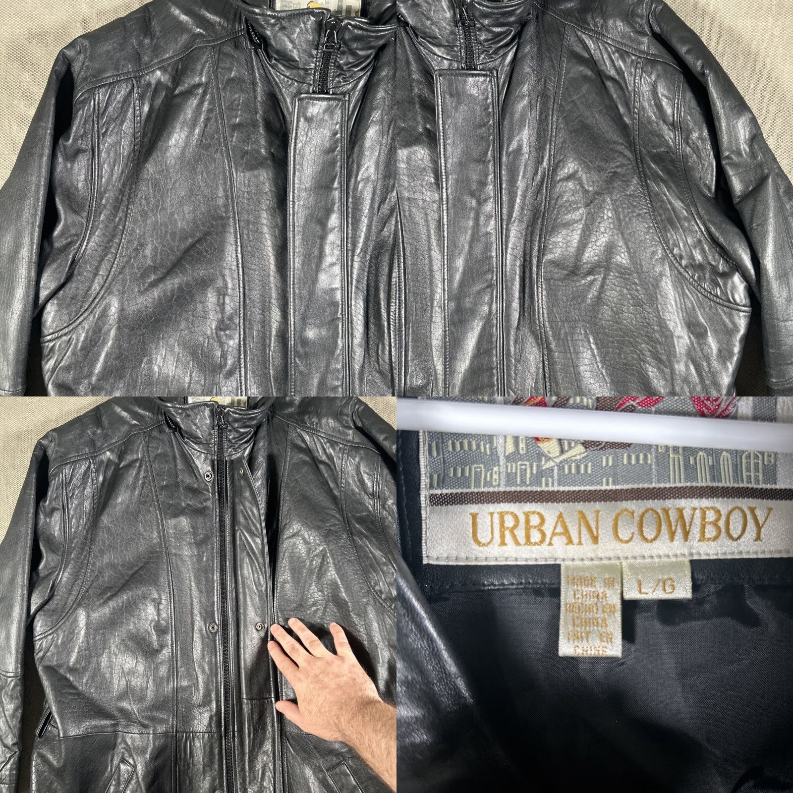 Vintage Men’s Black Heavy Rugged Leather Button Snap Zipper Coat Urban Cowboy Size Large Size US L / EU 52-54 / 3 - 8 Thumbnail