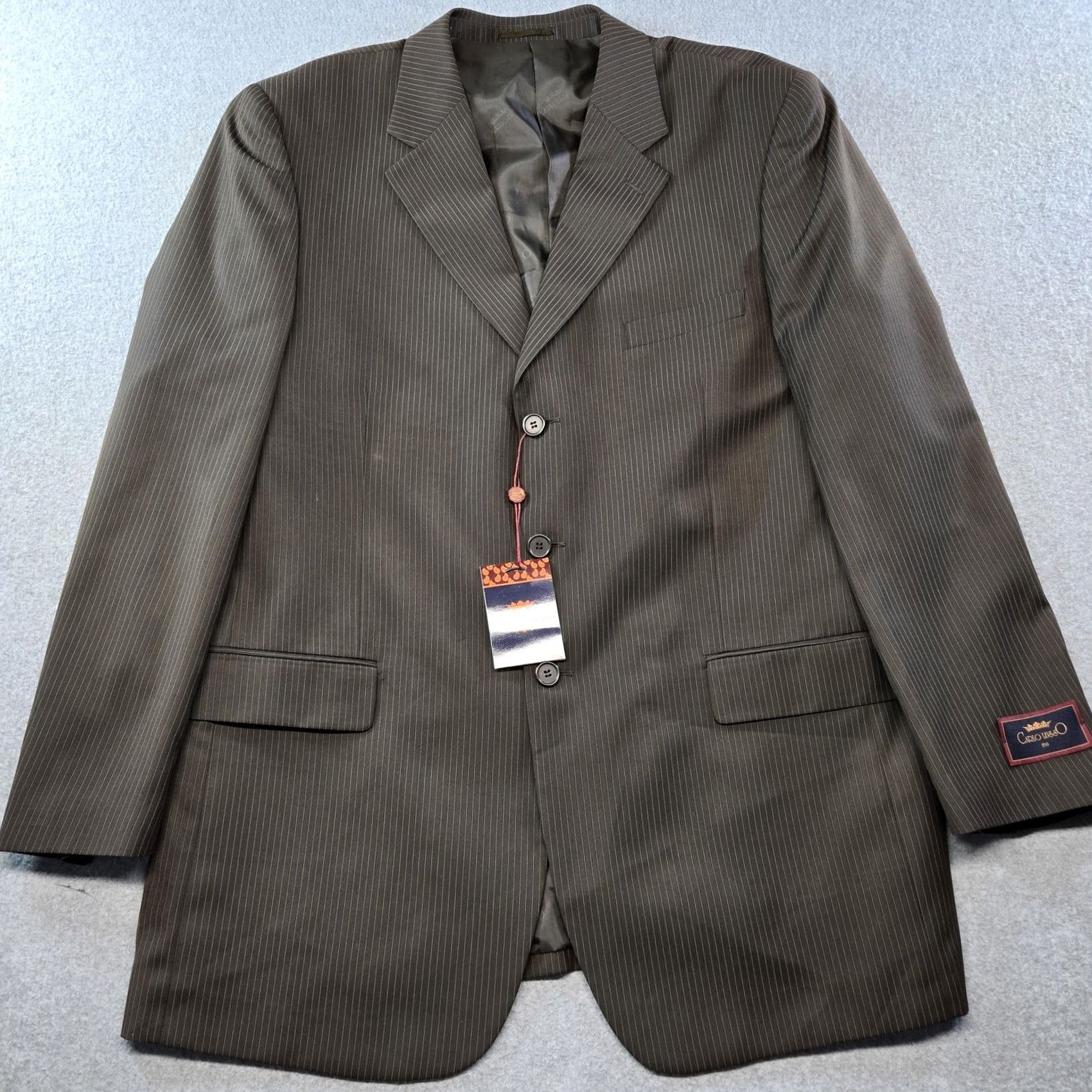Vintage Carlo Lusso Suit Jacket Mens 48L Brown Striped Polyester Rayon 3 Button Notch Lapel Long 2 Piece Business Formal Jacket Size 48R - 6 Thumbnail