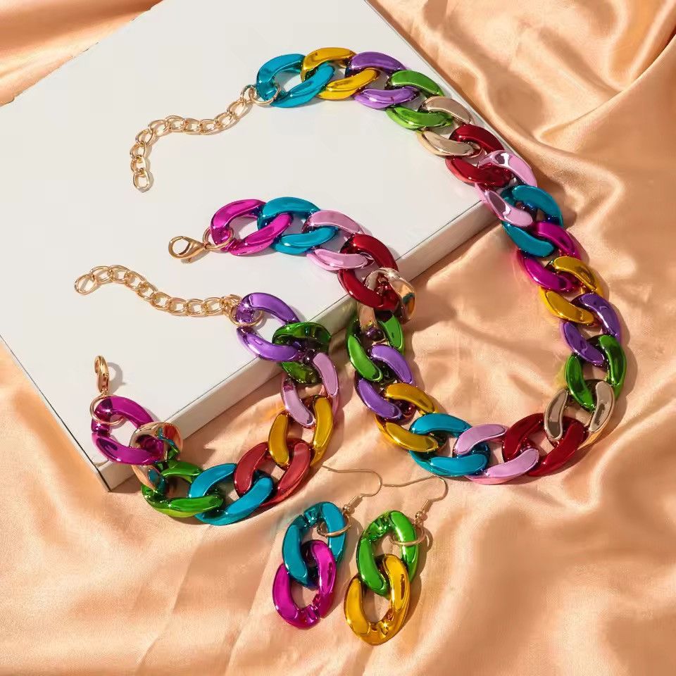Other 4pcs/Set Acrylic Cuban Chain Necklace Bracelet Earrings Size ONE SIZE - 5 Thumbnail