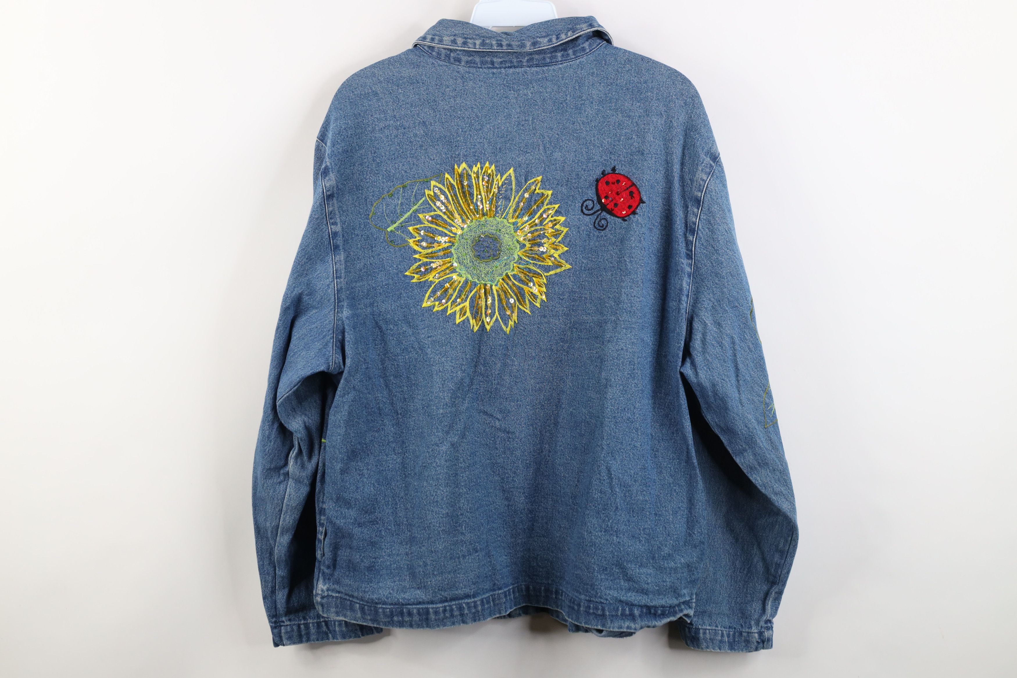 Vintage Vintage 90s Y2K Streetwear Nature Sun Flower Denim Jacket Size M / US 6-8 / IT 42-44 - 12 Thumbnail