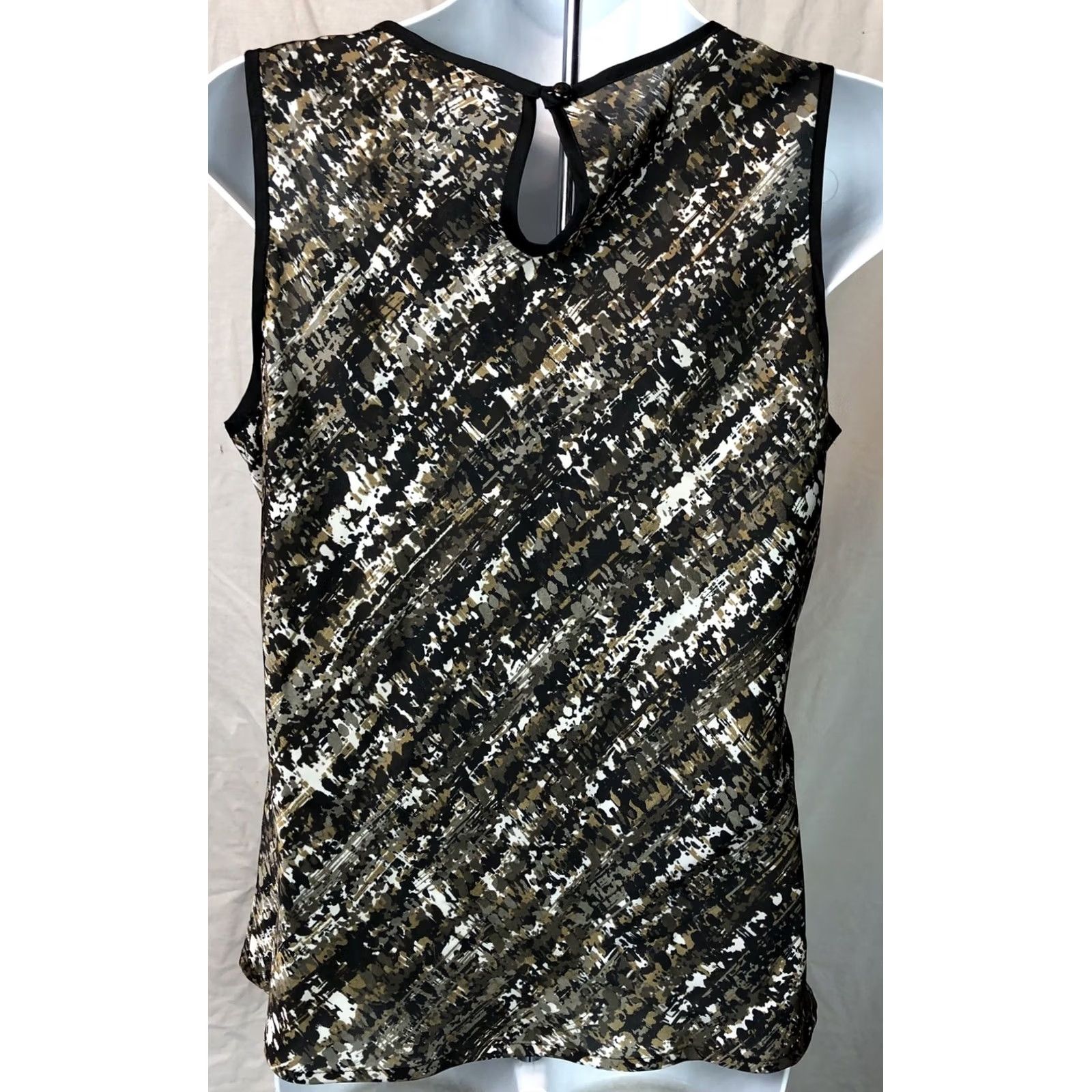 Vintage VINTAGE Rafaella Satin Sleeveless Top Brown/Blk Lace Neck Scoop M Geometric 90s Artsy Bohemian Glam Womens Shirt Blouse Camisole Ladies Size M / US 6-8 / IT 42-44 - 3 Thumbnail