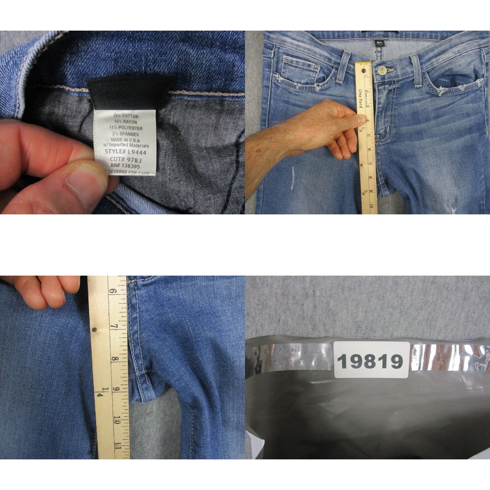 Vintage Flying Monkey Jeans Womens 29 Blue Medium Wash Low Rise Flare Distressed Frayed Size 29" - 9 Thumbnail