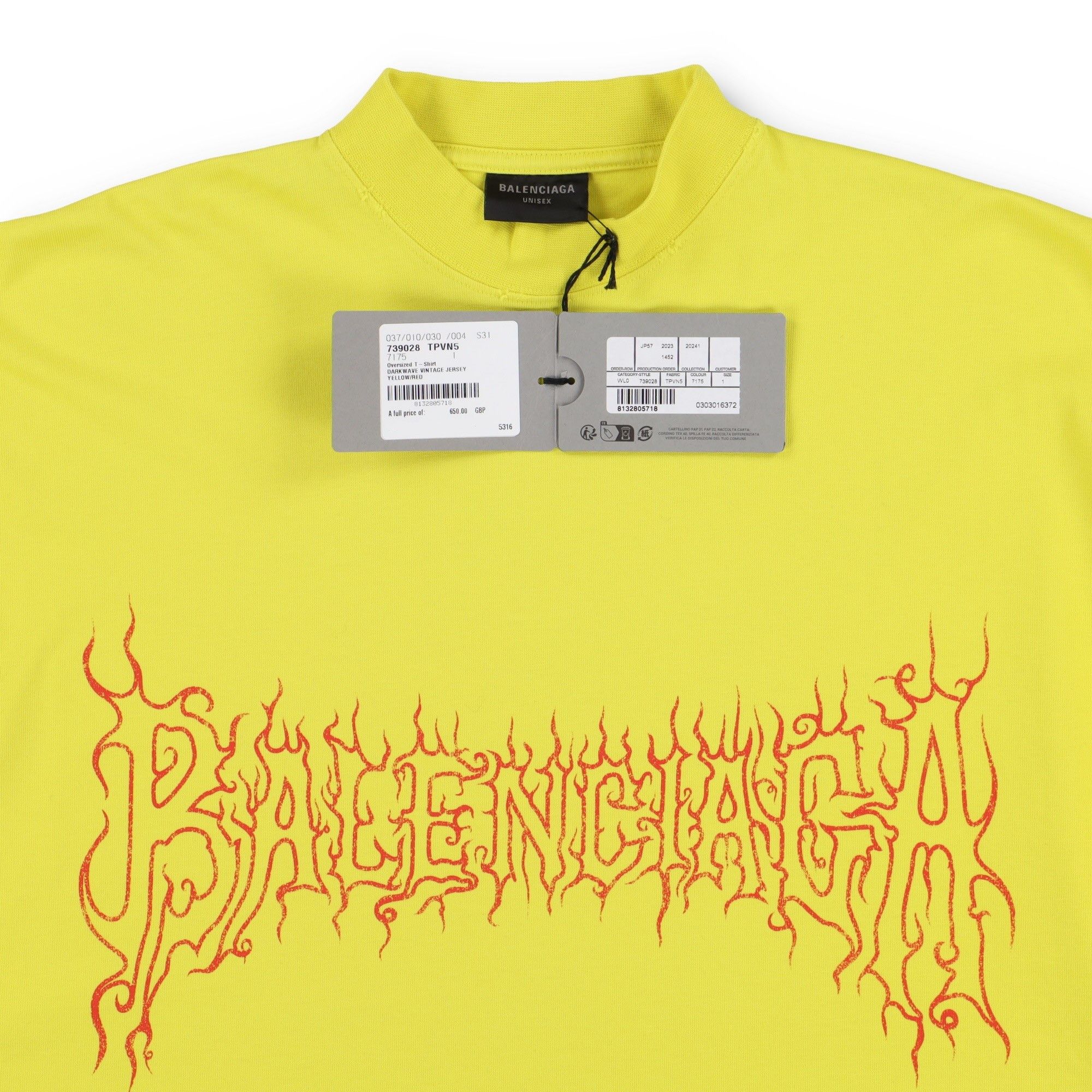 Balenciaga Yellow Distressed Darkwave Logo Oversized T-Shirt Size US XS / EU 42 / 0 - 7 Thumbnail