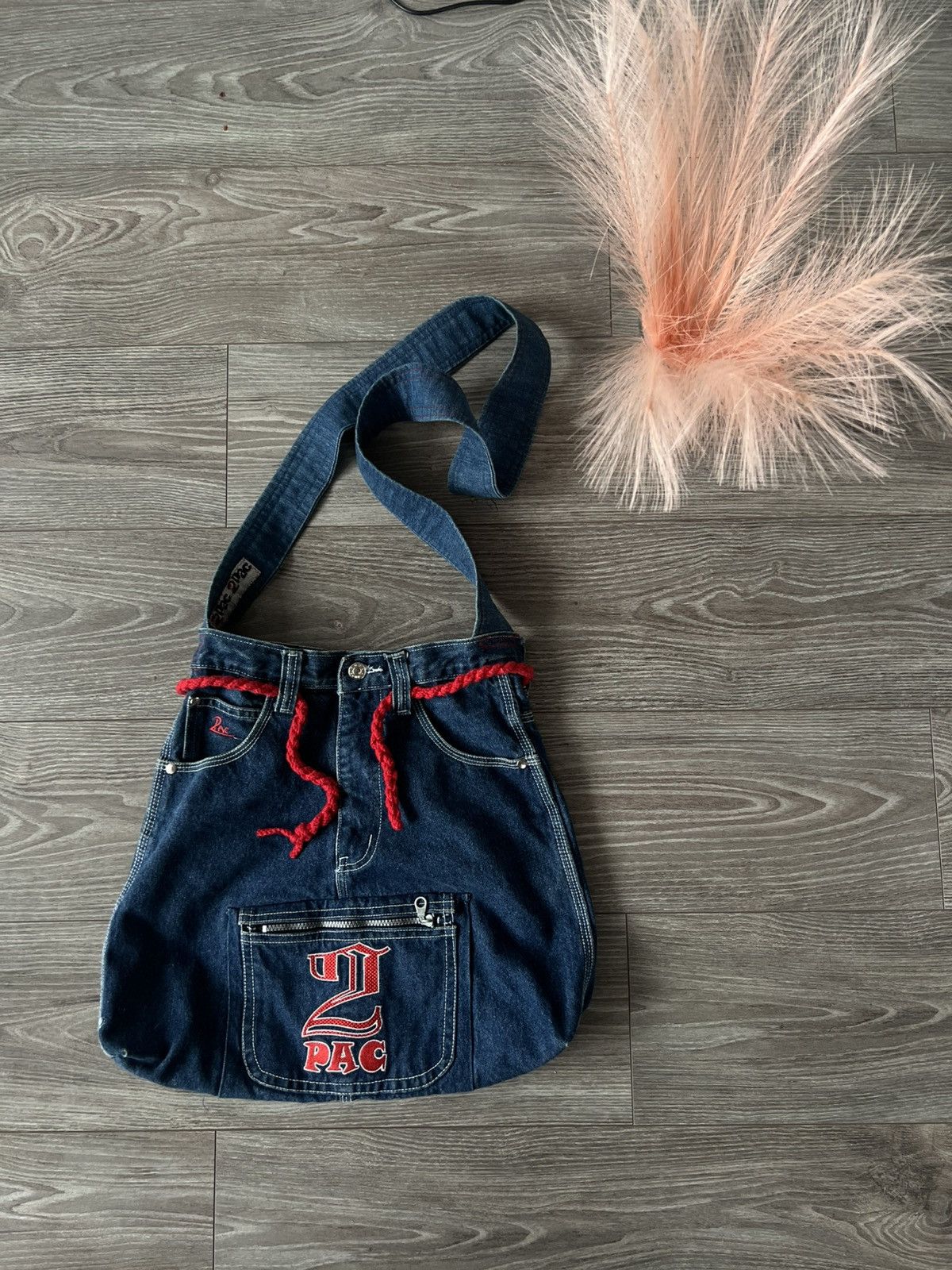 Affliction × Handmade ‼️Vintage Handmade Avant Garde 2Pac Denim Big Logo Sling Bag‼️ Size ONE SIZE - 3 Thumbnail