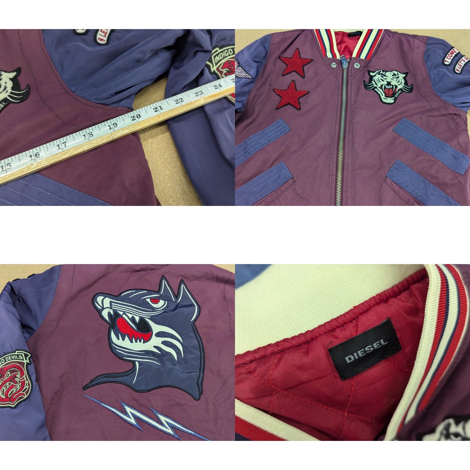 Diesel Diesel J-Tendency Varsity Jacket Mens Size S Indigo Devils Bomber Red Blue Small Muliticolor Full Zip Pockets Water Resistant Polyester Size US S / EU 44-46 / 1 - 8 Thumbnail