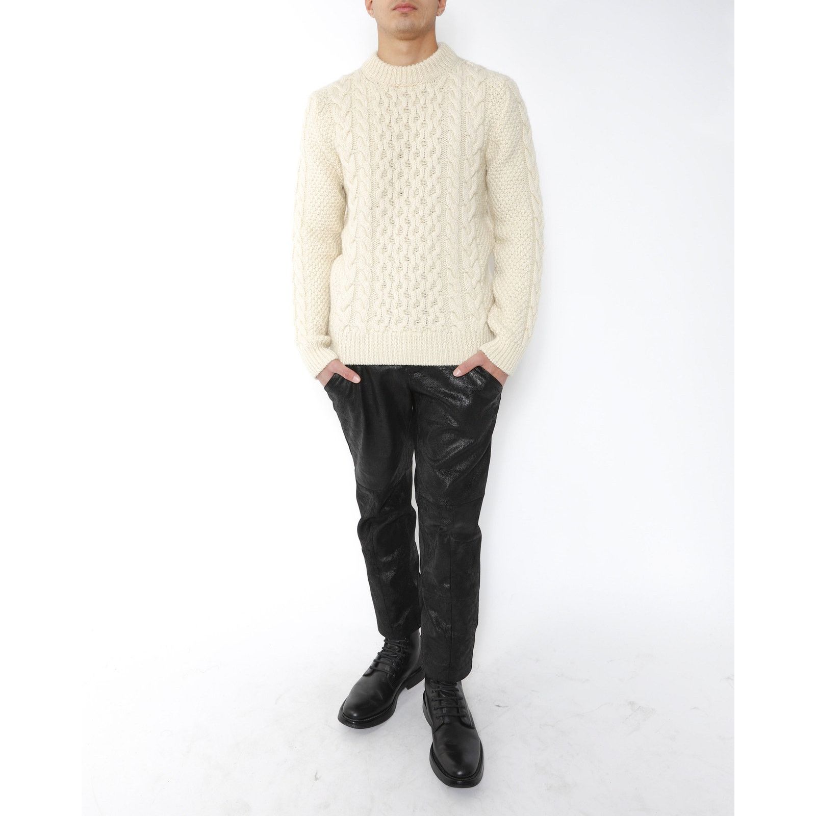 Saint Laurent Paris FW16 Cable Knit Sweater in Ivory Wool Size US M / EU 48-50 / 2 - 6 Thumbnail