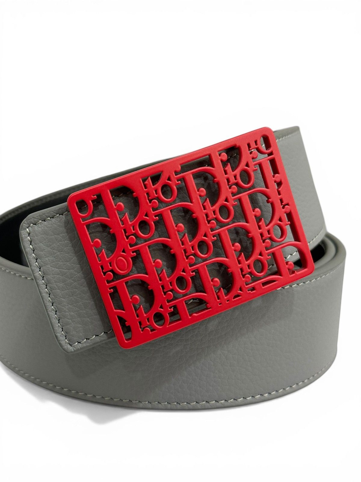 Dior Dior Oblique Red Buckle Grey Black Reversible Belt Size 36 - 2 Thumbnail