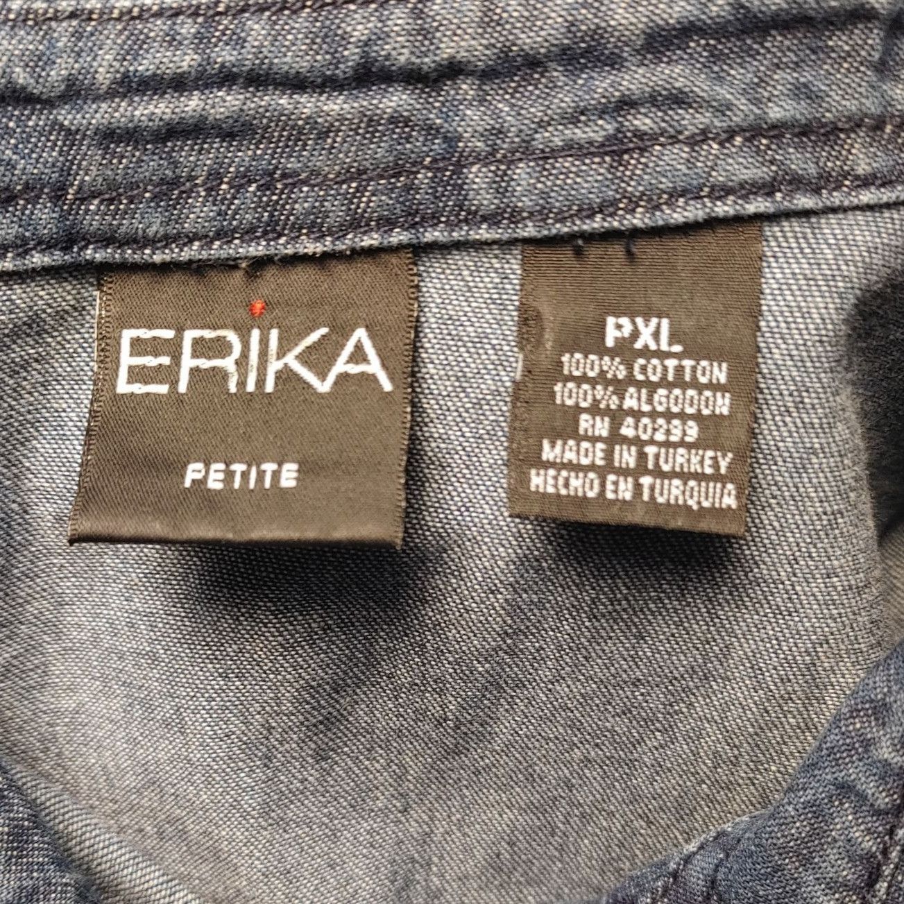 Other Erika Women's Petite Blue Jean Button Down Short Sleeve Top Size XL / US 12-14 / IT 48-50 - 3 Thumbnail