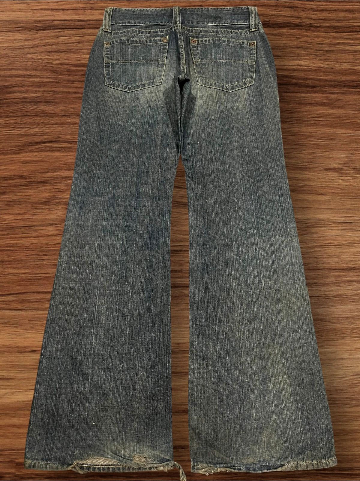 Japanese Brand × Uniqlo Vintage Japanese Brand Uniqlo Blue Faded Frayed Flare Jeans Size 31" - 2 Thumbnail