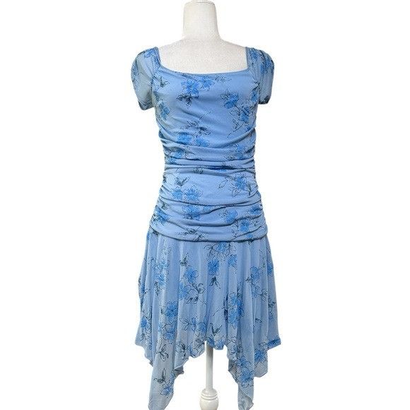 Other Vintage Y2K “Taboo” Blue Floral Glitter Dress Size L / US 10 / IT 46 - 2 Thumbnail