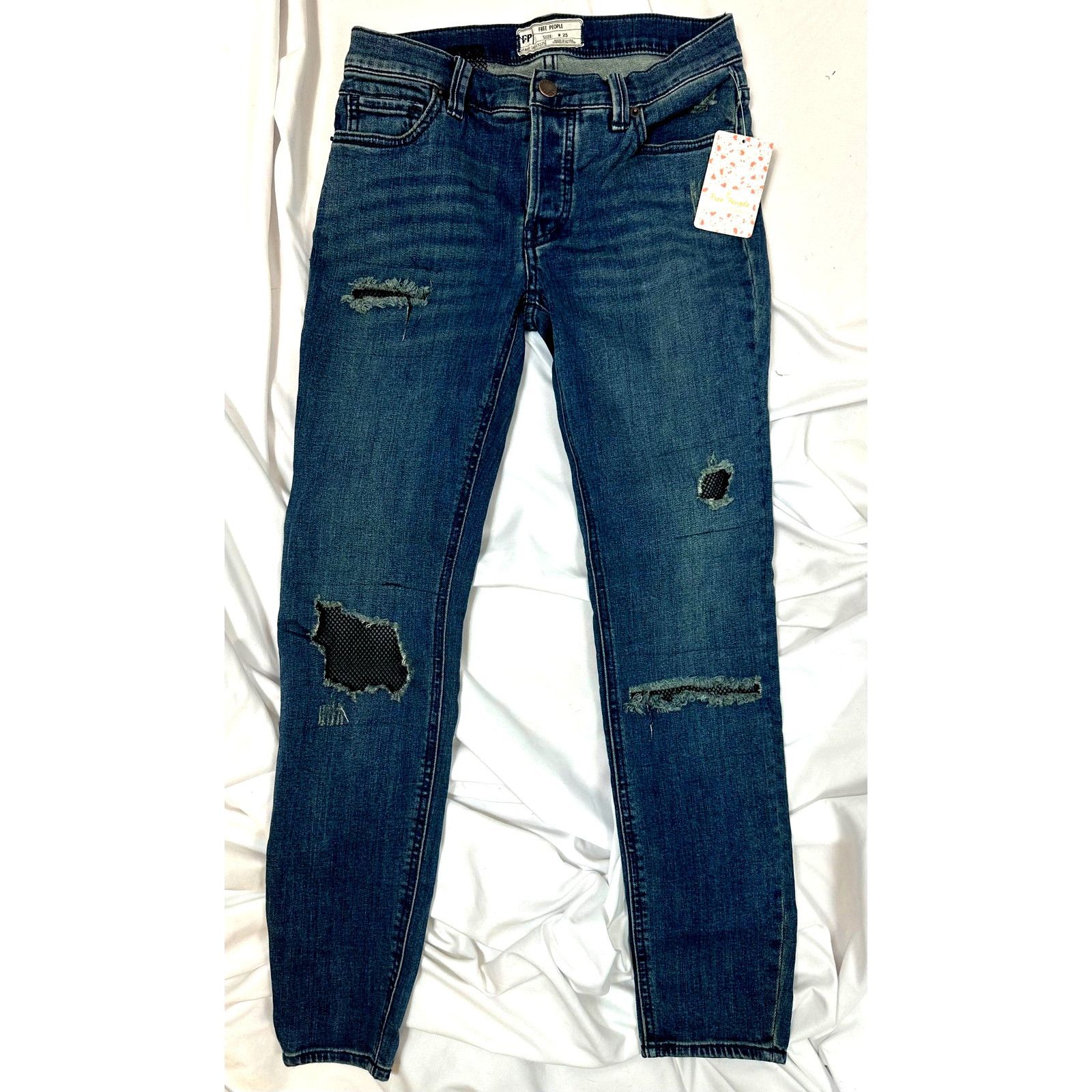 Free People Free People Fishnet-Inlet Skinny Jeans Tupelo Blue 25 Size 25" / US 0 / IT 36 - 8 Thumbnail