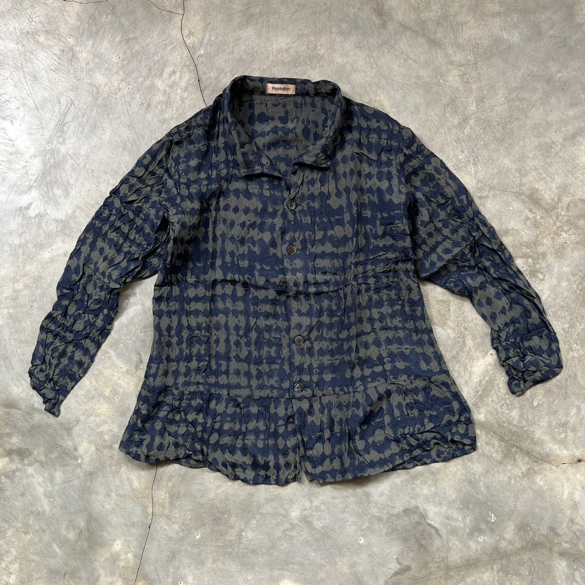 Pre-owned Issey Miyake Vintage Plantation By  Pleats Button Up Shirt In Navy Green