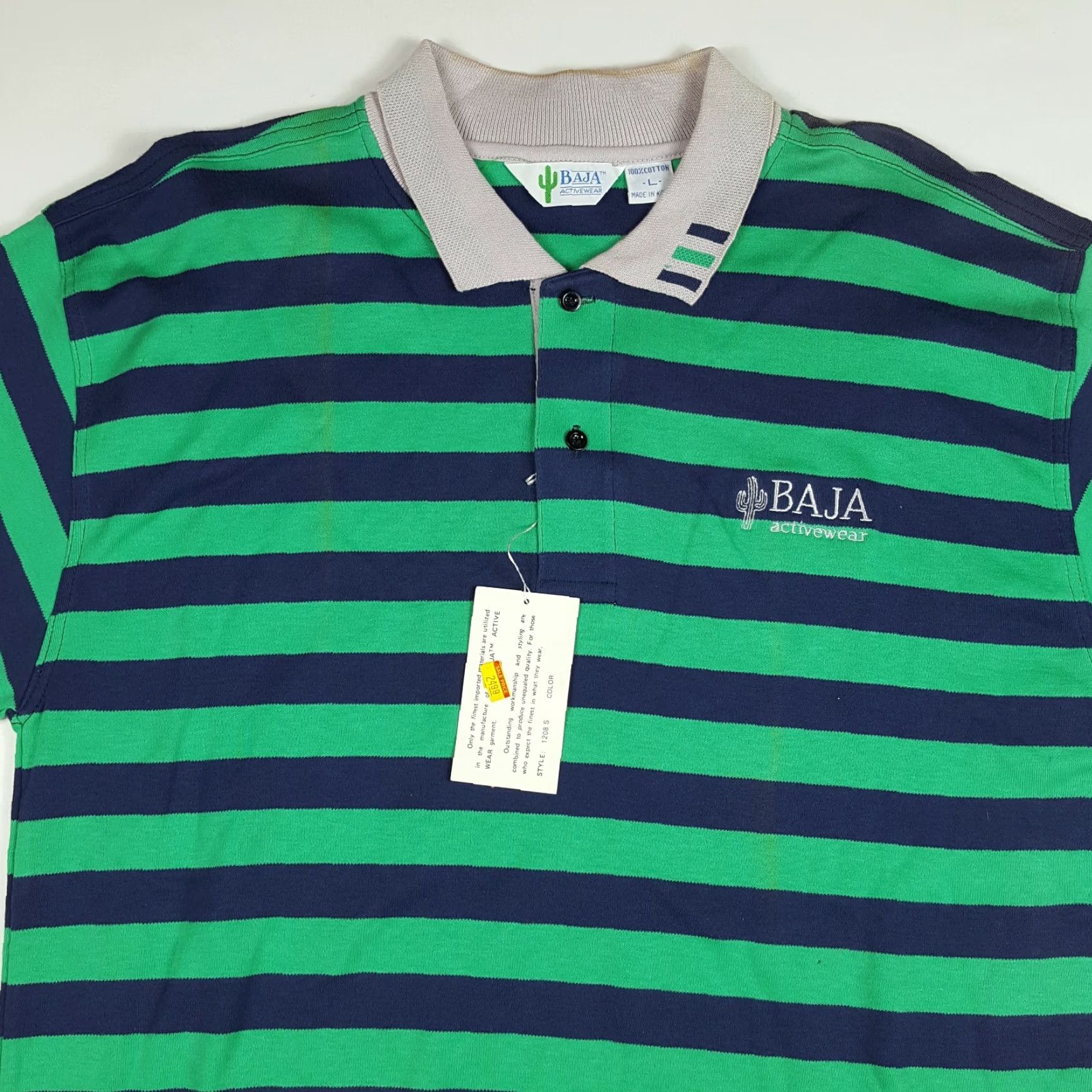 Vintage VINTAGE Baja Sportswear Polo Shirt Men Green Striped Short Sleeve Collared Cactus 90s Polo Shirt Large Size US L / EU 52-54 / 3 - 2 Thumbnail