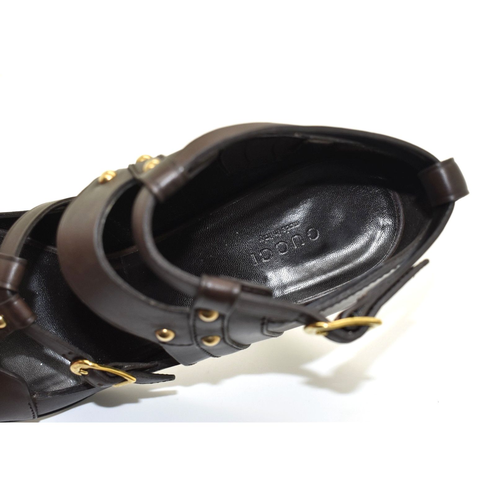 Gucci GUCCI Leather Gold Studded Cage Pump Sandal Heels Size 9.5 Size US 9.5 / IT 39.5 - 8 Thumbnail