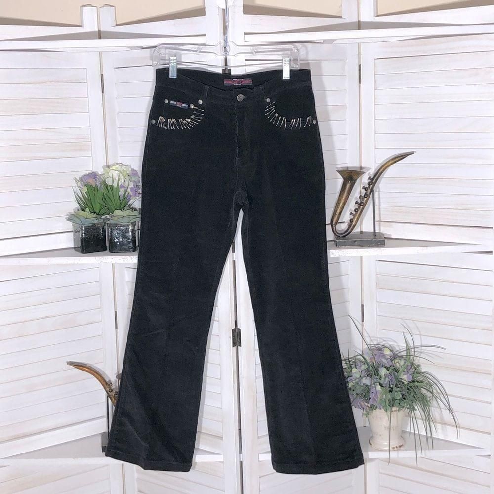 Vintage Y2K Upcycled goth bobby pins black corduroy straight pants 8 Size 30" / US 8 / IT 44 - 1 Thumbnail