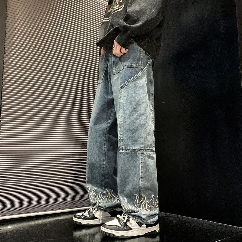 Vintage 2024 Spring New Personality Embroidery Men's Baggy Jeans Size US 28 / EU 44 - 3 Thumbnail