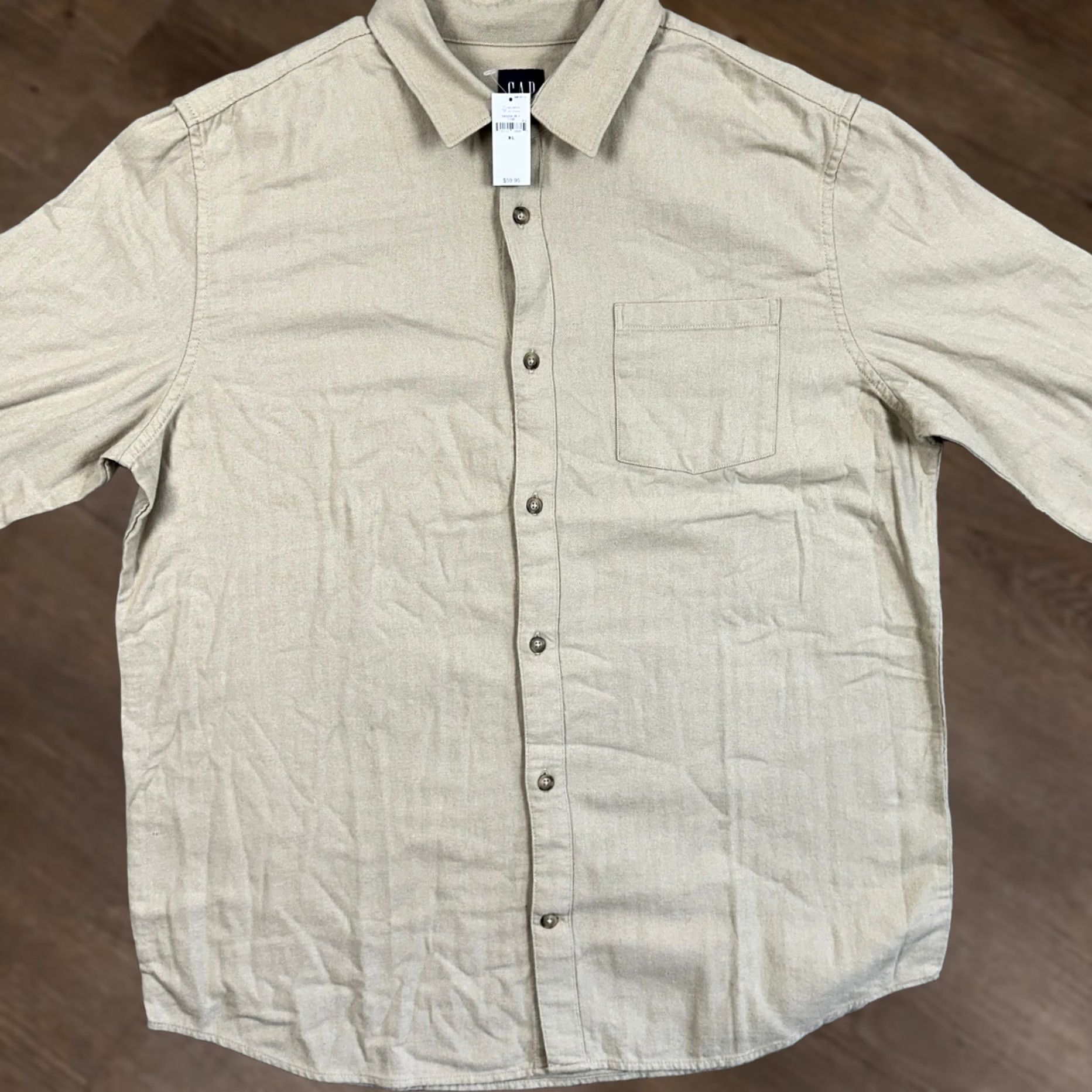 Gap VINTAGE Gap Shirt Flannel Men XL Tan Herringbone Button Up Long Sleeve Pocket Casual NEW Size US XL / EU 56 / 4 - 1 Thumbnail