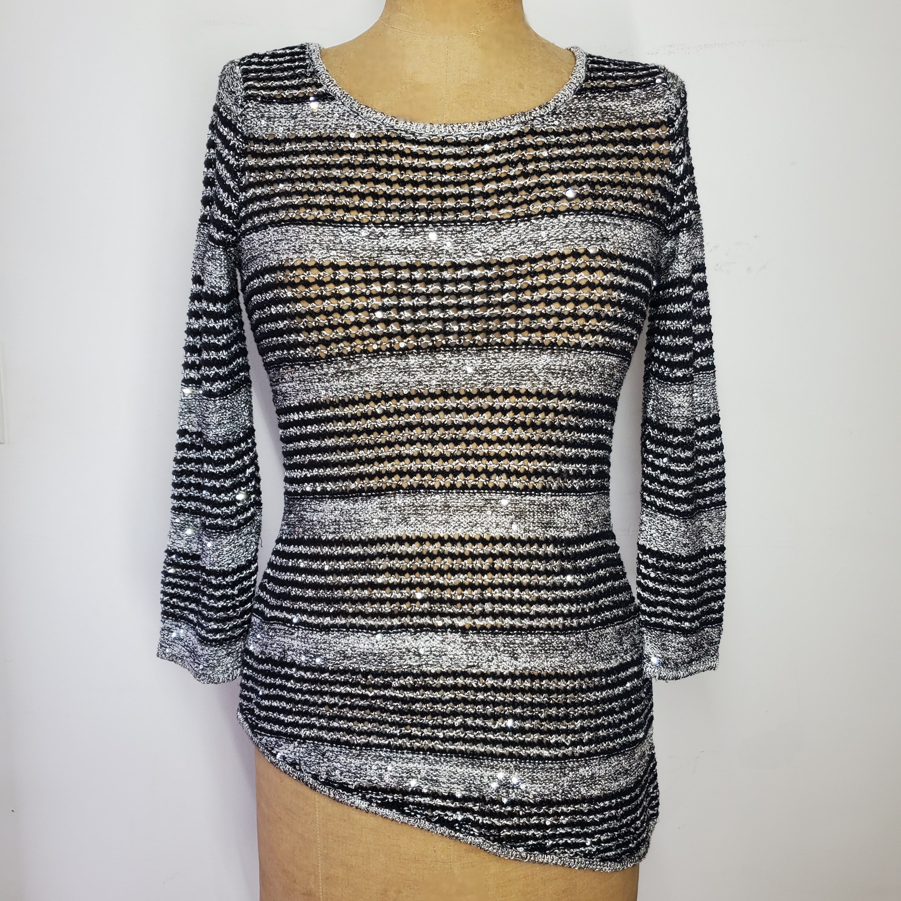 I.N.C INC International Size S Knit Sweater Striped Silver Black Size S / US 4 / IT 40 - 1 Thumbnail