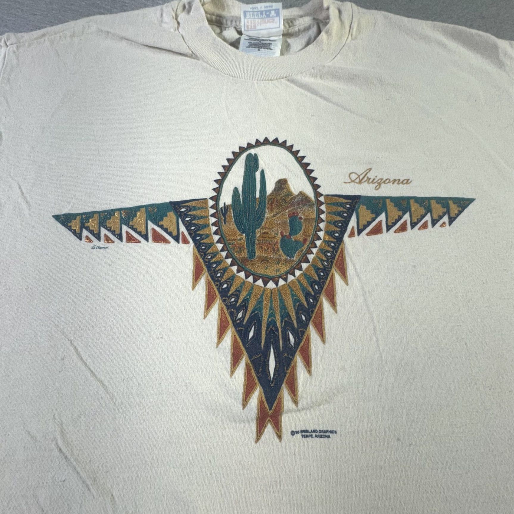 Hanes VINTAGE Arizona T-Shirt Men Large Beige Graphic 90s Southwestern Desert Cowboy Crew Neck Size US L / EU 52-54 / 3 - 2 Thumbnail