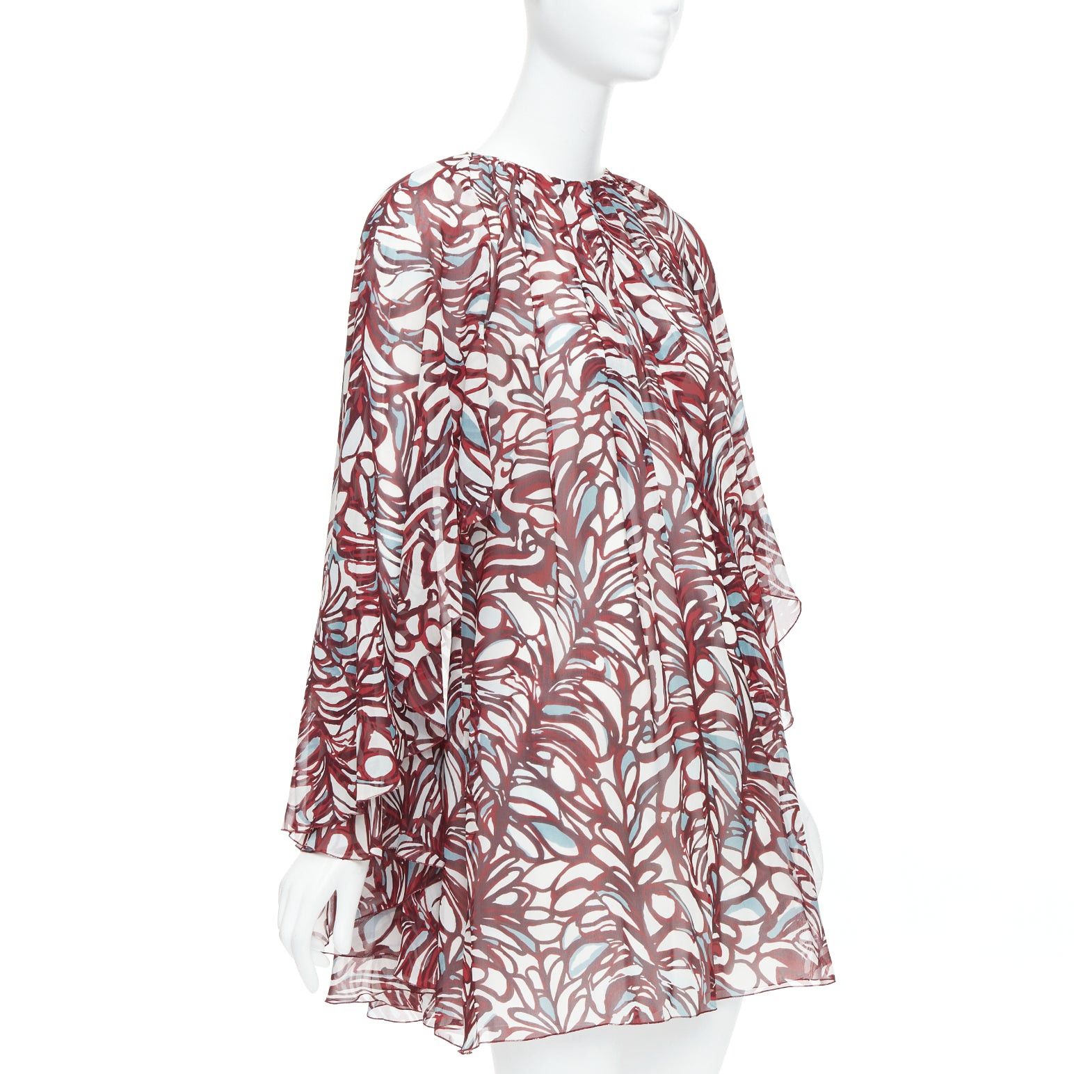 Giambattista Valli GIAMBATTISTA VALLI GIAMBA burgundy abstract print cape dress IT38 XXS Size XS / US 0-2 / IT 36-38 - 1 Thumbnail