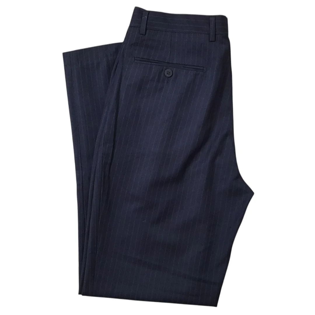 Giorgio Armani Giorgio Armani Striped Navy Wool Formal Trousers Size US 32 / EU 48 - 4 Thumbnail