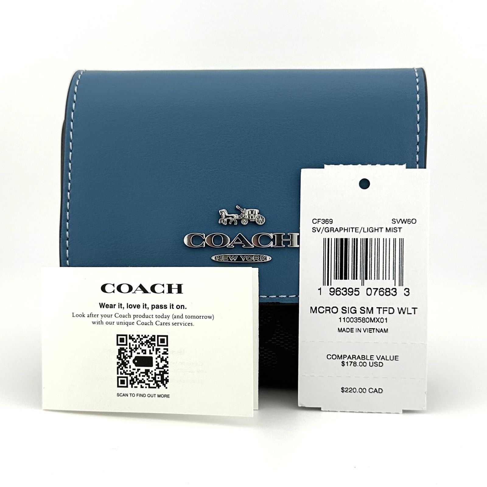 Coach Coach Small Trifold Wallet Signature Canvas Light Mist CF369 Size ONE SIZE - 7 Thumbnail