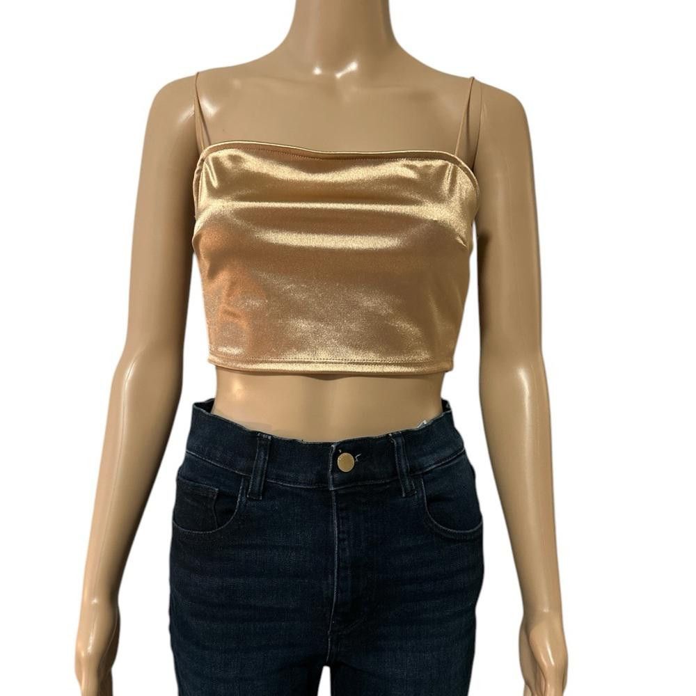 Designer Gold Satin Crop Top Size XS / US 0-2 / IT 36-38 - 1 Thumbnail