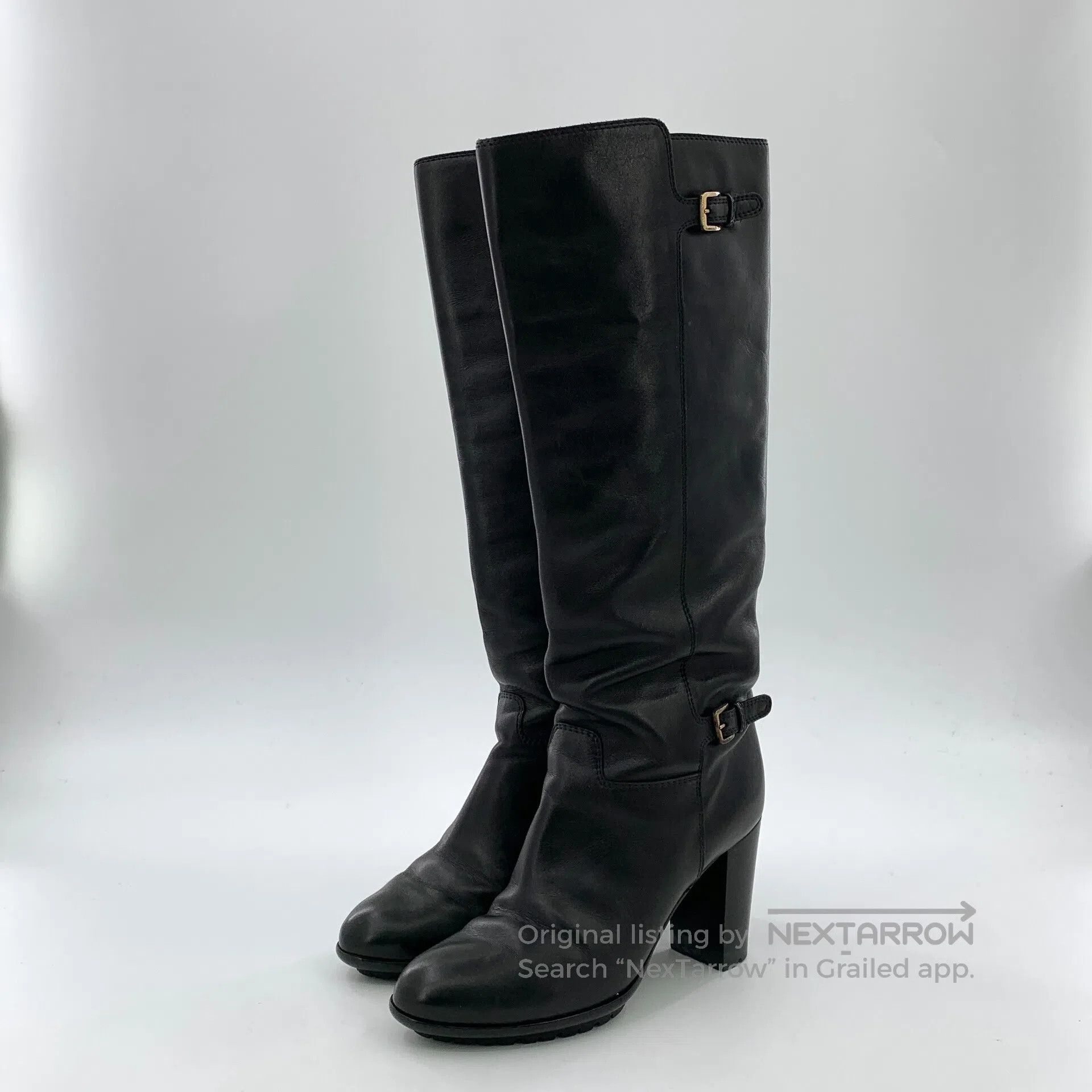 Sergio Rossi Sergio Rossi Black round toe leather buckle design thick h Size US 4.5 / IT 34.5 - 1 Thumbnail
