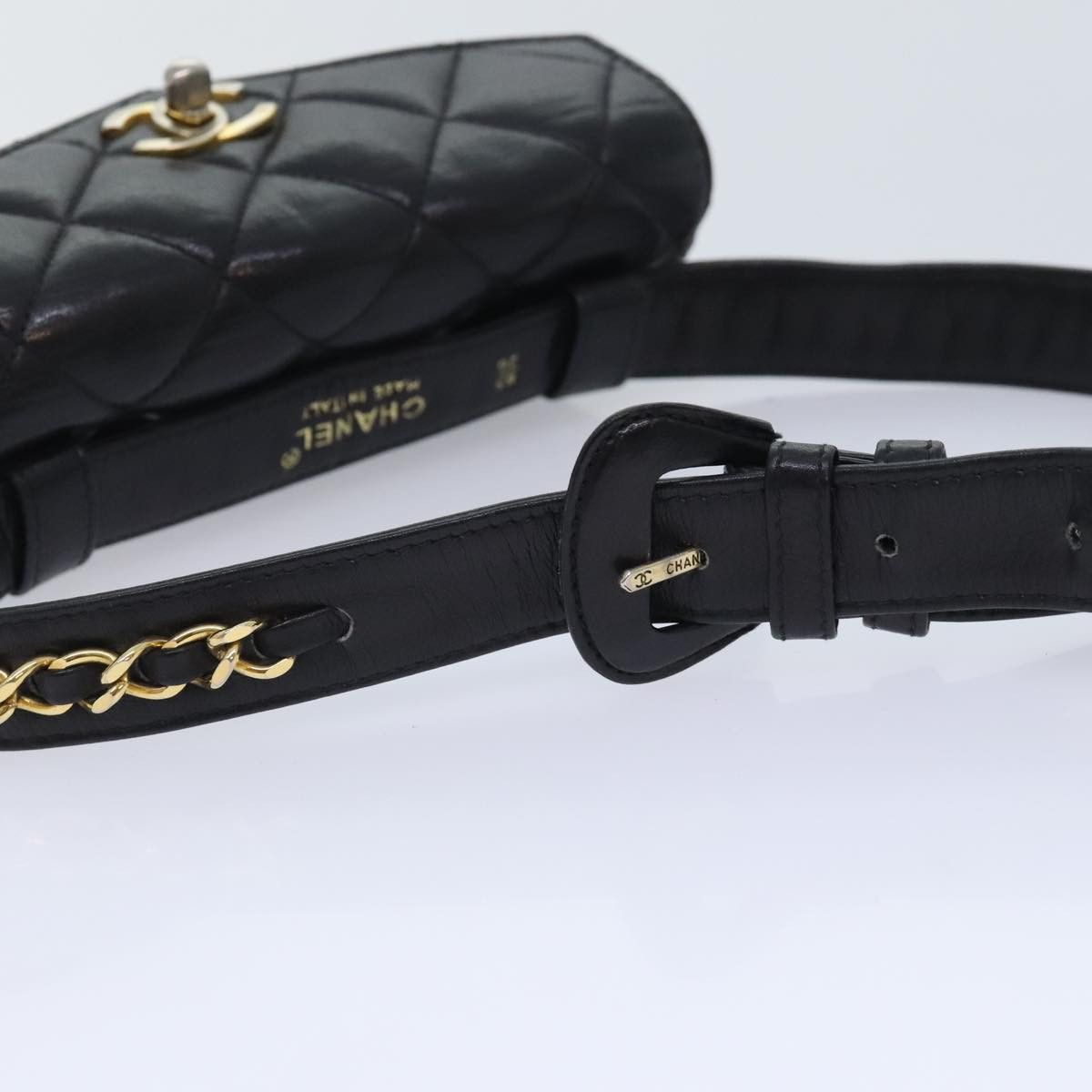 Chanel CHANEL Matelasse Waist Bag Lamb Skin Black Gold CC Size ONE SIZE - 7 Thumbnail