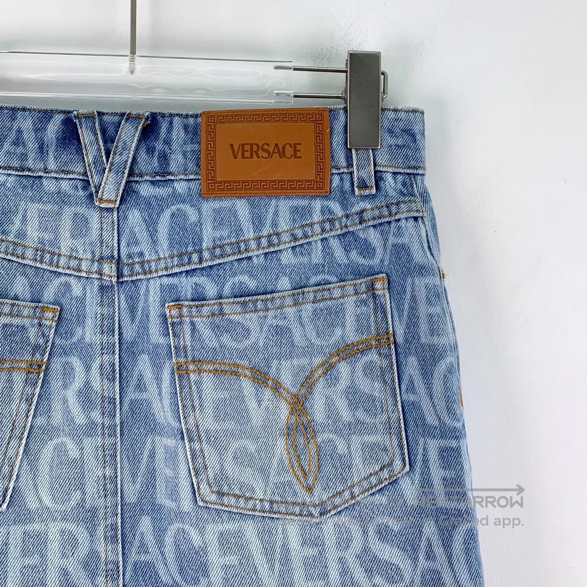Versace Versace Blue Logo Letter Printed Cotton Denim Skirt Short Size 37" - 5 Thumbnail