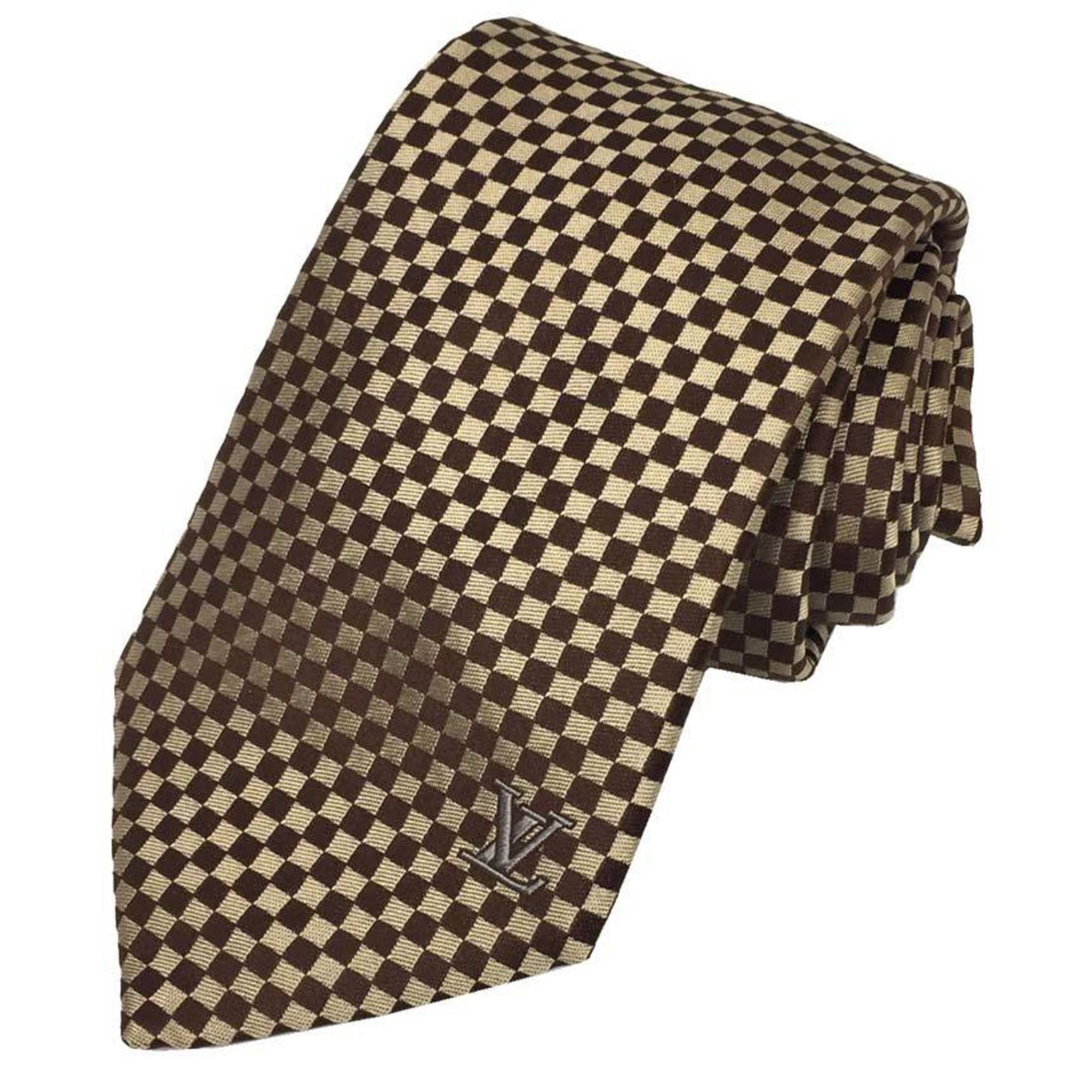 Louis Vuitton LOUIS VUITTON Damier Necktie Brown 100% Silk Men's Size ONE SIZE - 1 Thumbnail