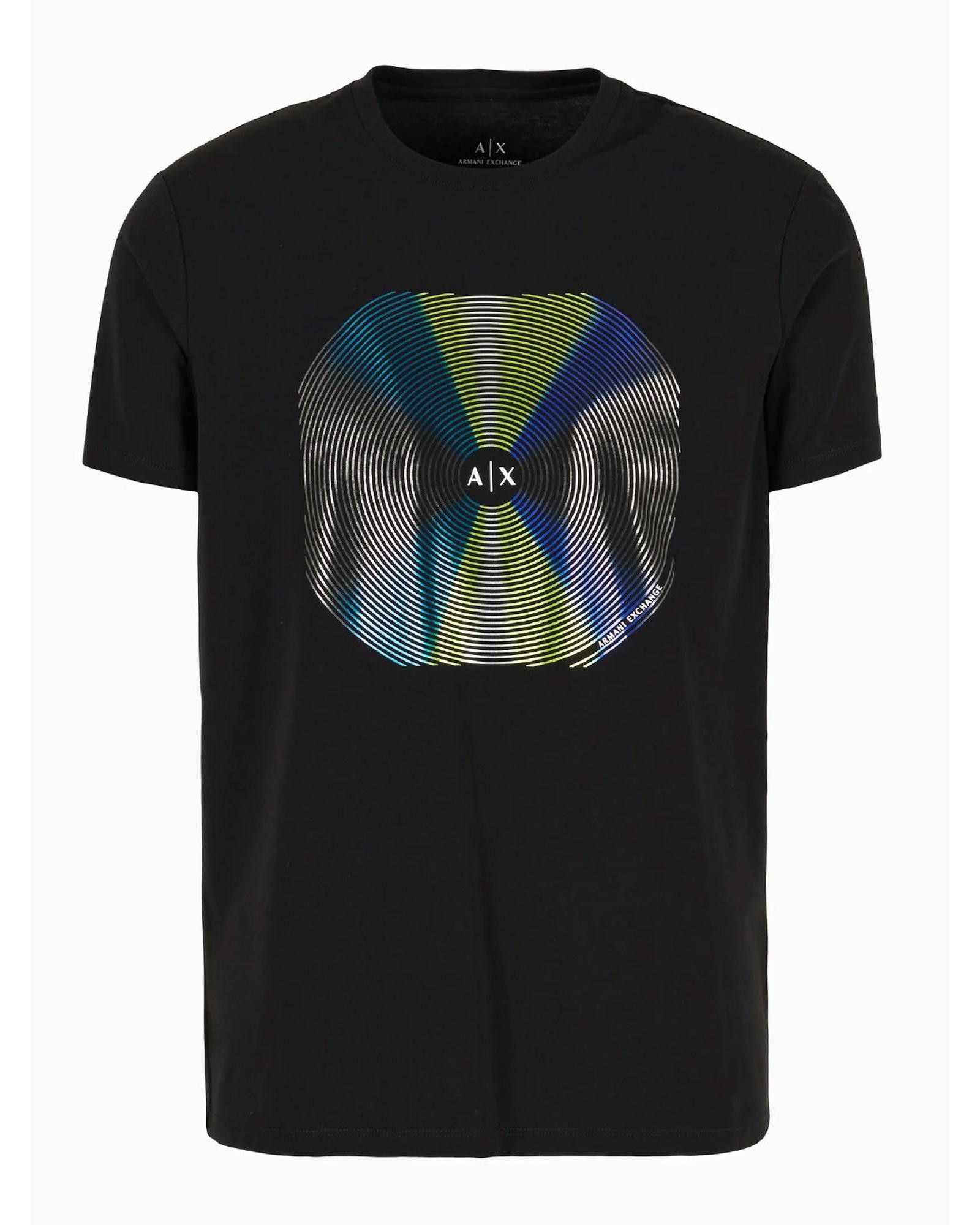 image of Armani Exchange Printed Round Neck T-Shirt in Black, Men's (Size XL)