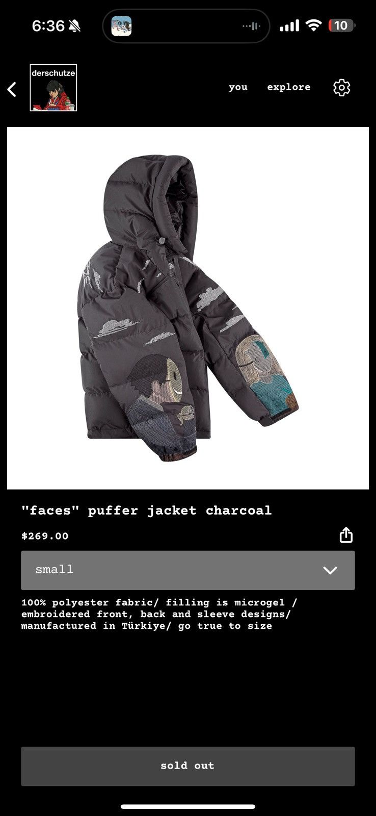 Derschutze "faces" puffer jacket charcoal Size US M / EU 48-50 / 2 - 7 Thumbnail