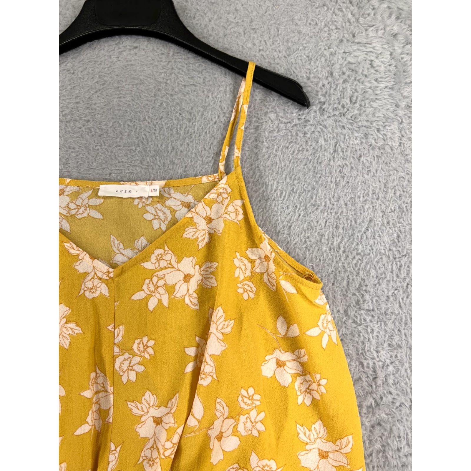 Vintage Lush Shirt Womens Floral Sleeveless Spaghetti Strap Crop Yellow V-Neck Polyester Cropped Top L Size L / US 10 / IT 46 - 2 Thumbnail