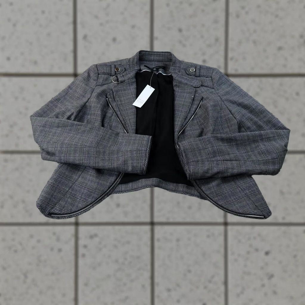 White House Black Market WHITE House Black Market Jacket Womens 8 Gray Plaid Moto Zip Blazer Coat Shirt? Size M / US 6-8 / IT 42-44 - 1 Thumbnail