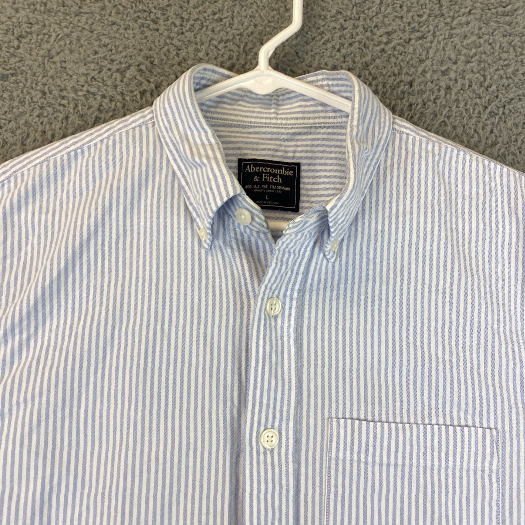 Abercrombie & Fitch Abercrombie & Fitch Dress Shirt Men's Large Long Sleeve Button-Up Striped White Blue Casual Classic Size 42R - 3 Thumbnail