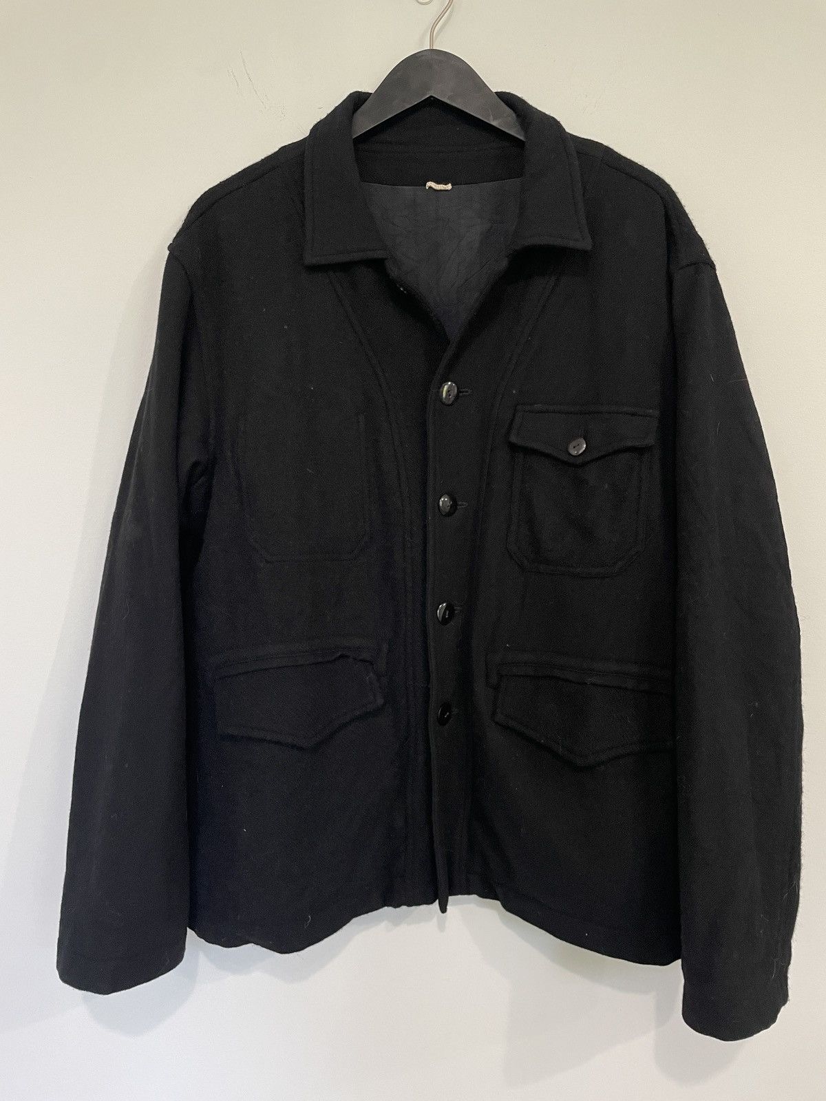 image of Archivio J M Ribot x Casey Casey Ricorrrobe Patchwork Wool Hunting Jacket in Black (Size Medium)