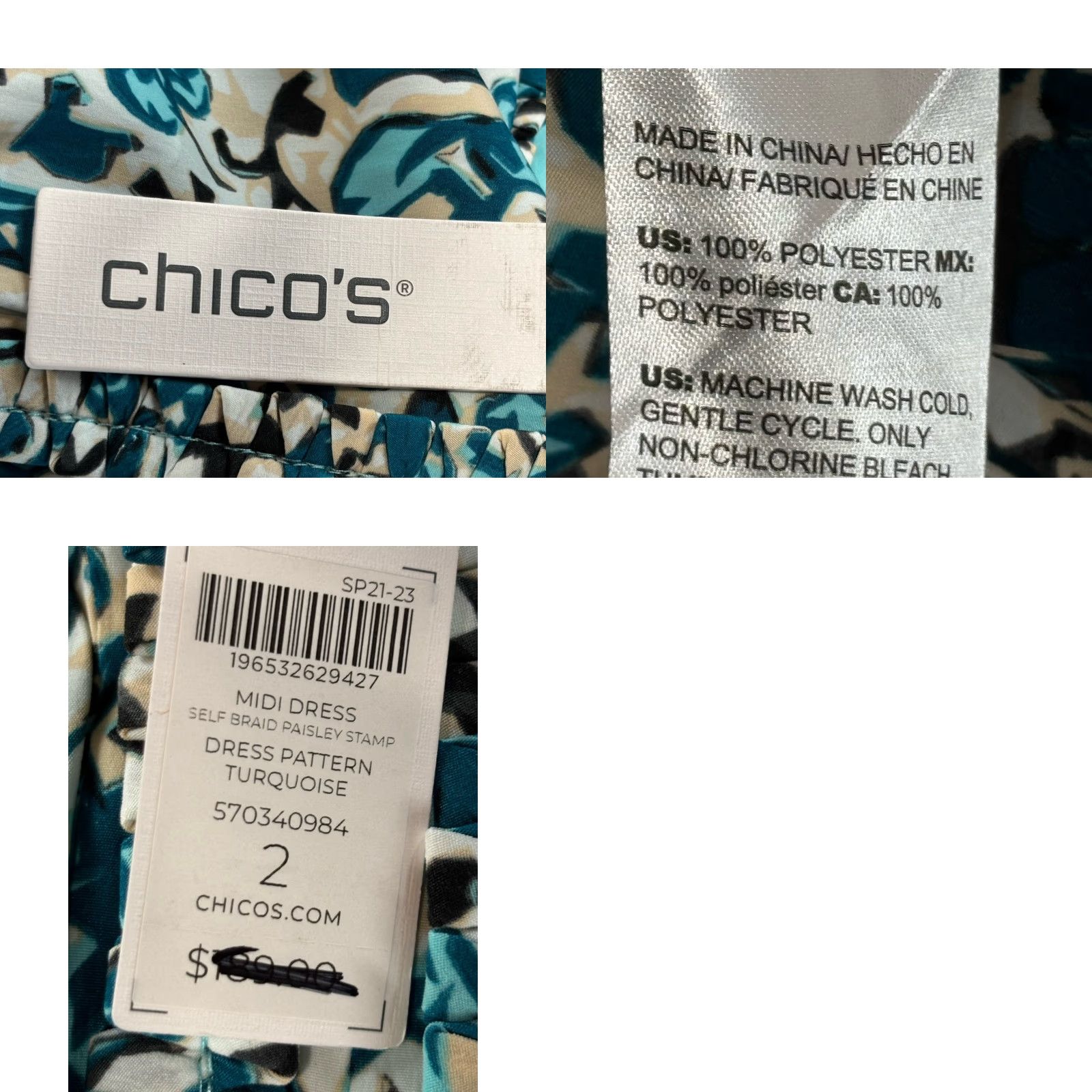 Vintage NEW! Chico’s Self Braid Paisley Midi Dress Sz 2 US 12 Women’s Turquoise Tiered Size XL / US 12-14 / IT 48-50 - 8 Thumbnail