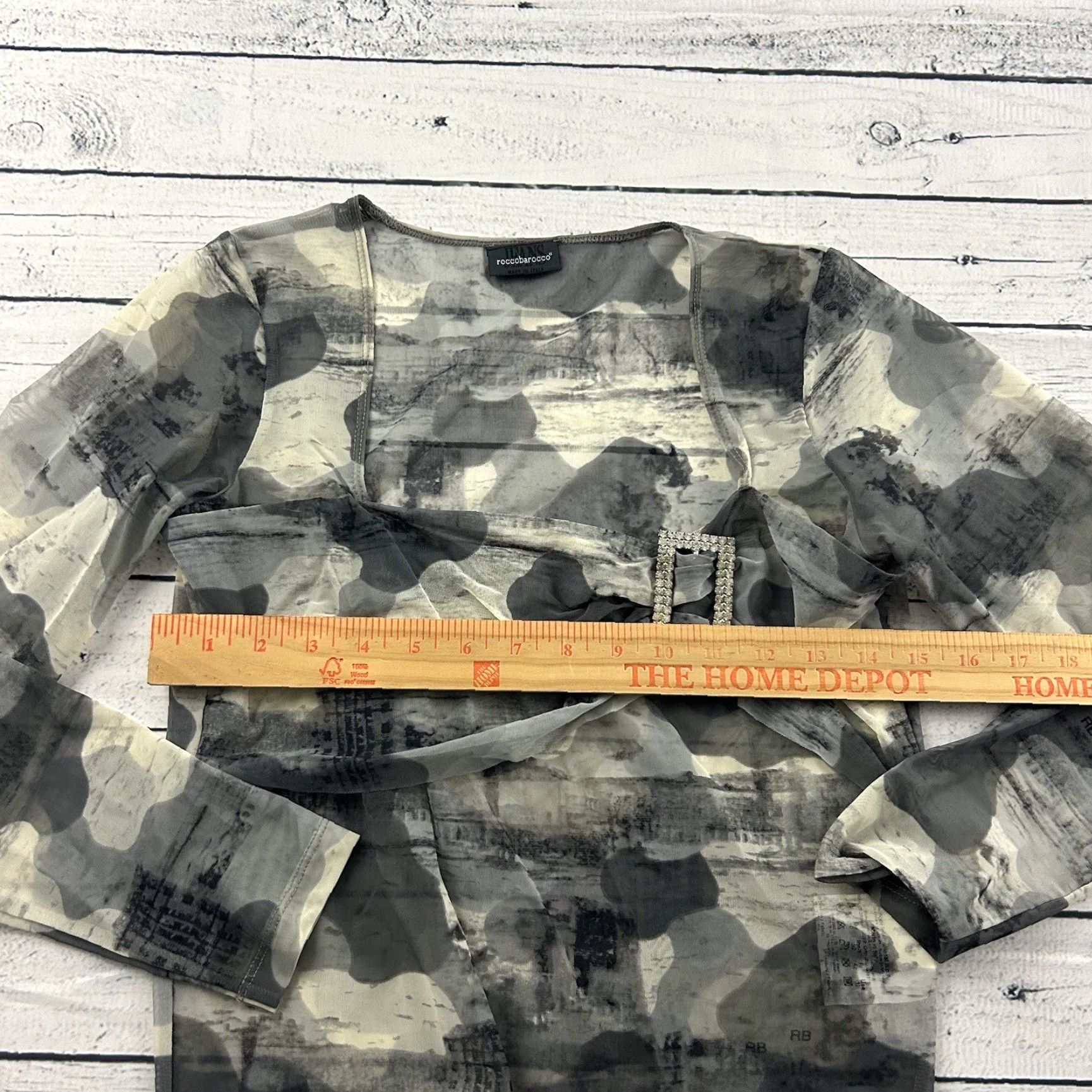 Vintage Roccobarocco Blouse Long Sleeve Women's 12 Gray Sheer Italian Shirt Size XL / US 12-14 / IT 48-50 - 5 Thumbnail