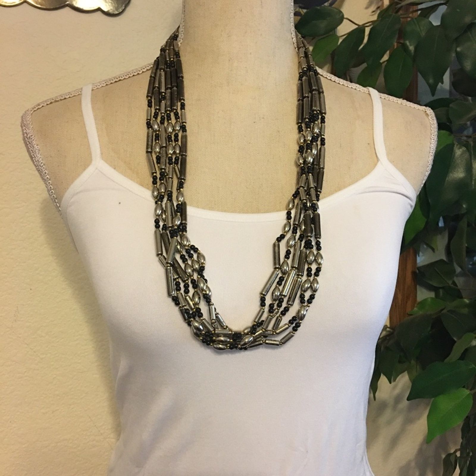 Vintage Vintage 70s multi strand gold/black bead necklace Size ONE SIZE - 1 Thumbnail