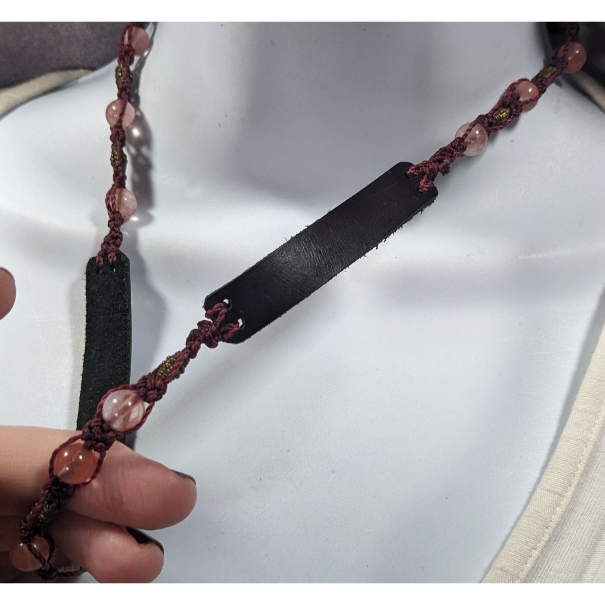 Other Handmade Pink And Brown Leather And Bead Necklace/Bracelet Size ONE SIZE - 4 Thumbnail