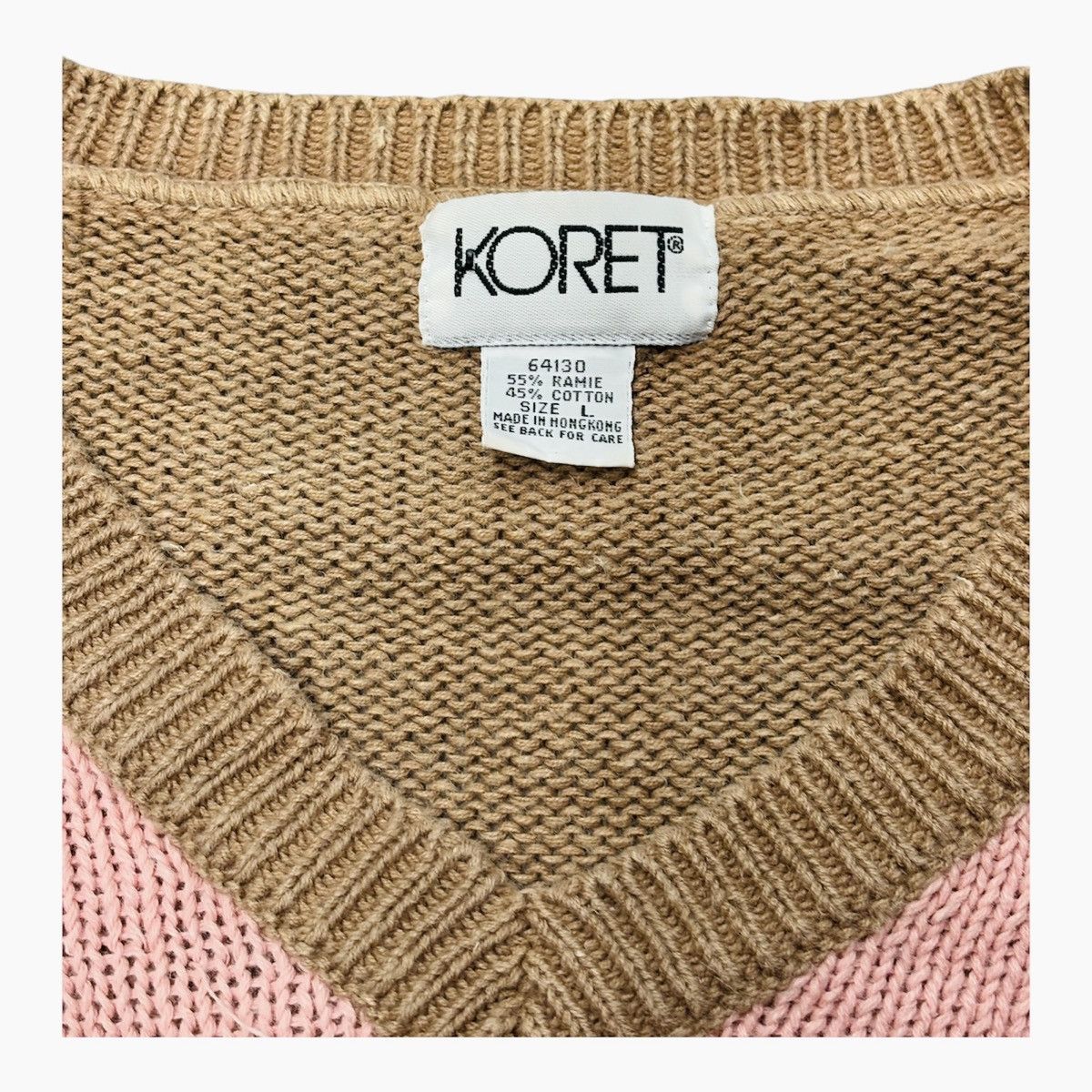 Vintage Vintage 80s Tan V Collar Geometry Knit Sweater Women Size L Size L / US 10 / IT 46 - 3 Thumbnail