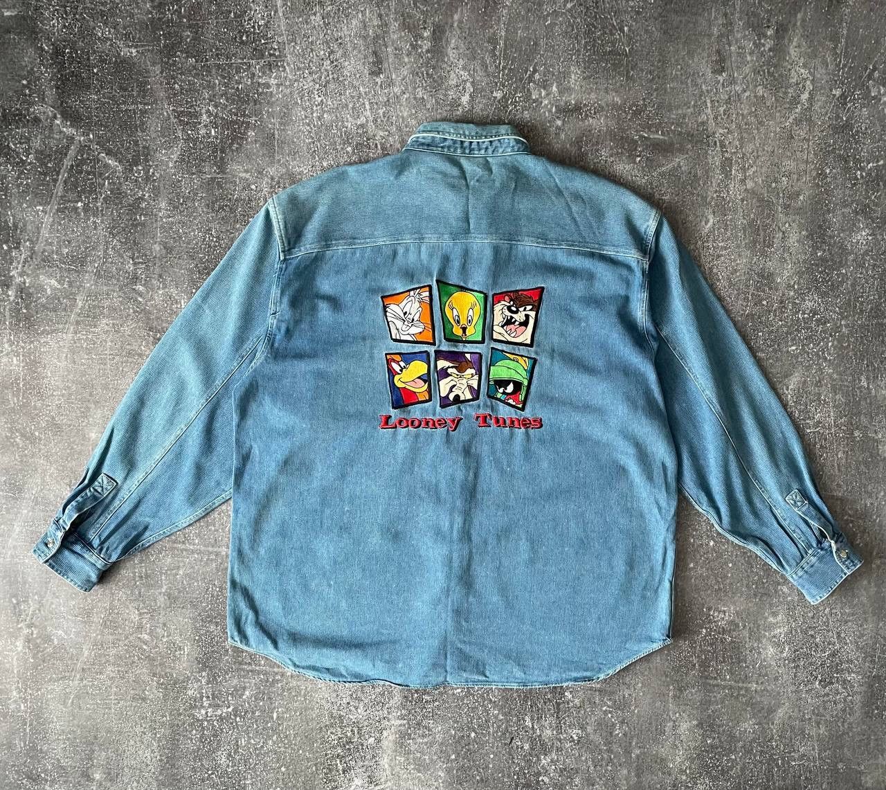 Image of Movie x Vintage 90's Warner Bros Looney Tunes Denim Jacket Y2K in Blue, Men's (Size XL)