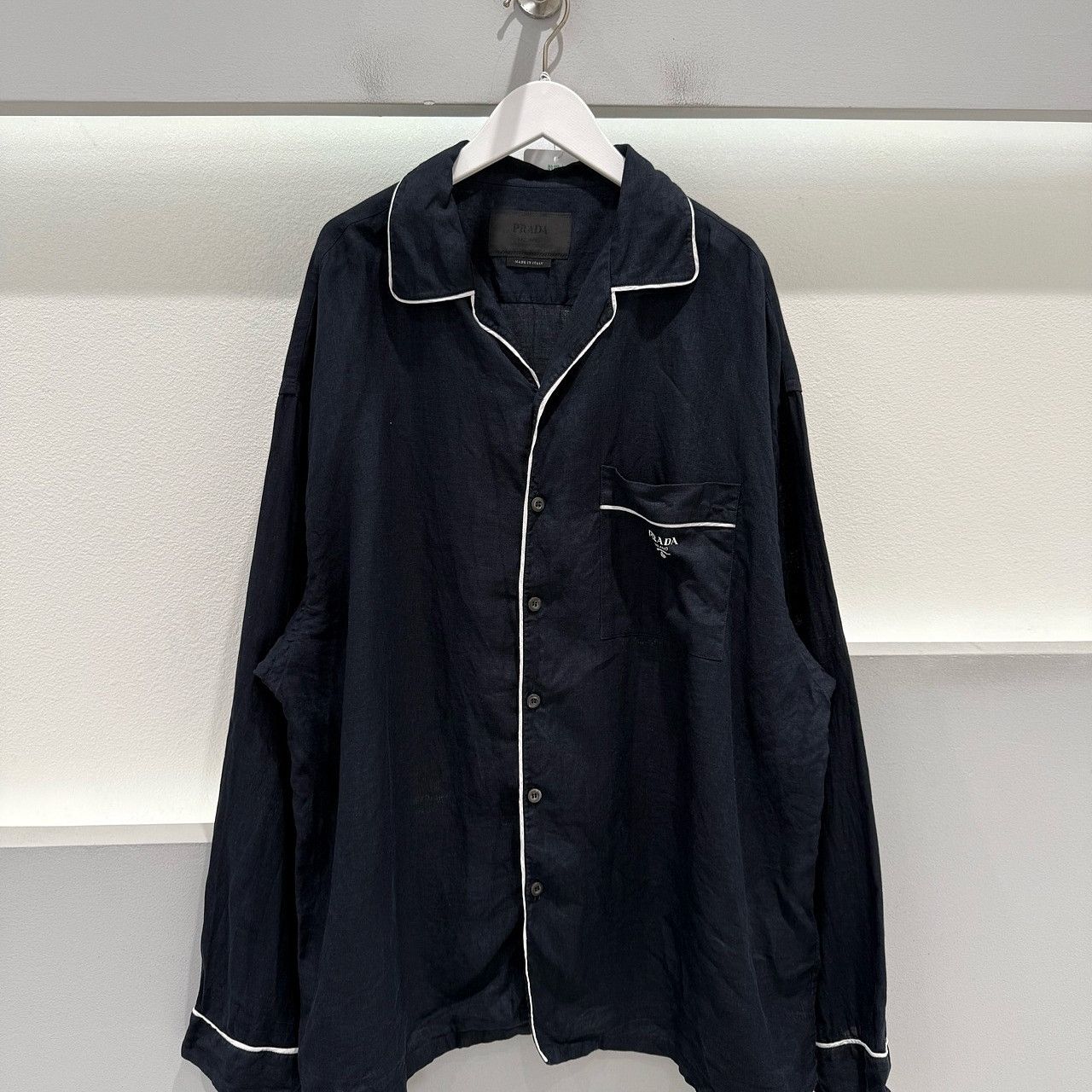 Prada Prada Logo Linen Shirt Navy Size L Size US L / EU 52-54 / 3 - 1 Thumbnail