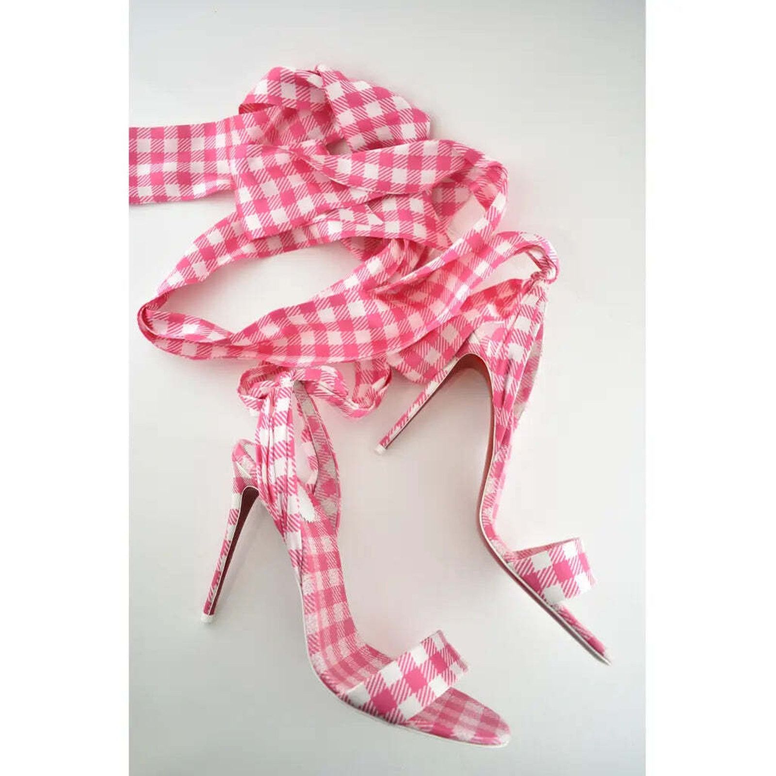 Christian Louboutin Sandale Du Desert 100 Pink White Lace Up Sandal Heel Pump 40 Size US 10 / IT 40 - 5 Thumbnail