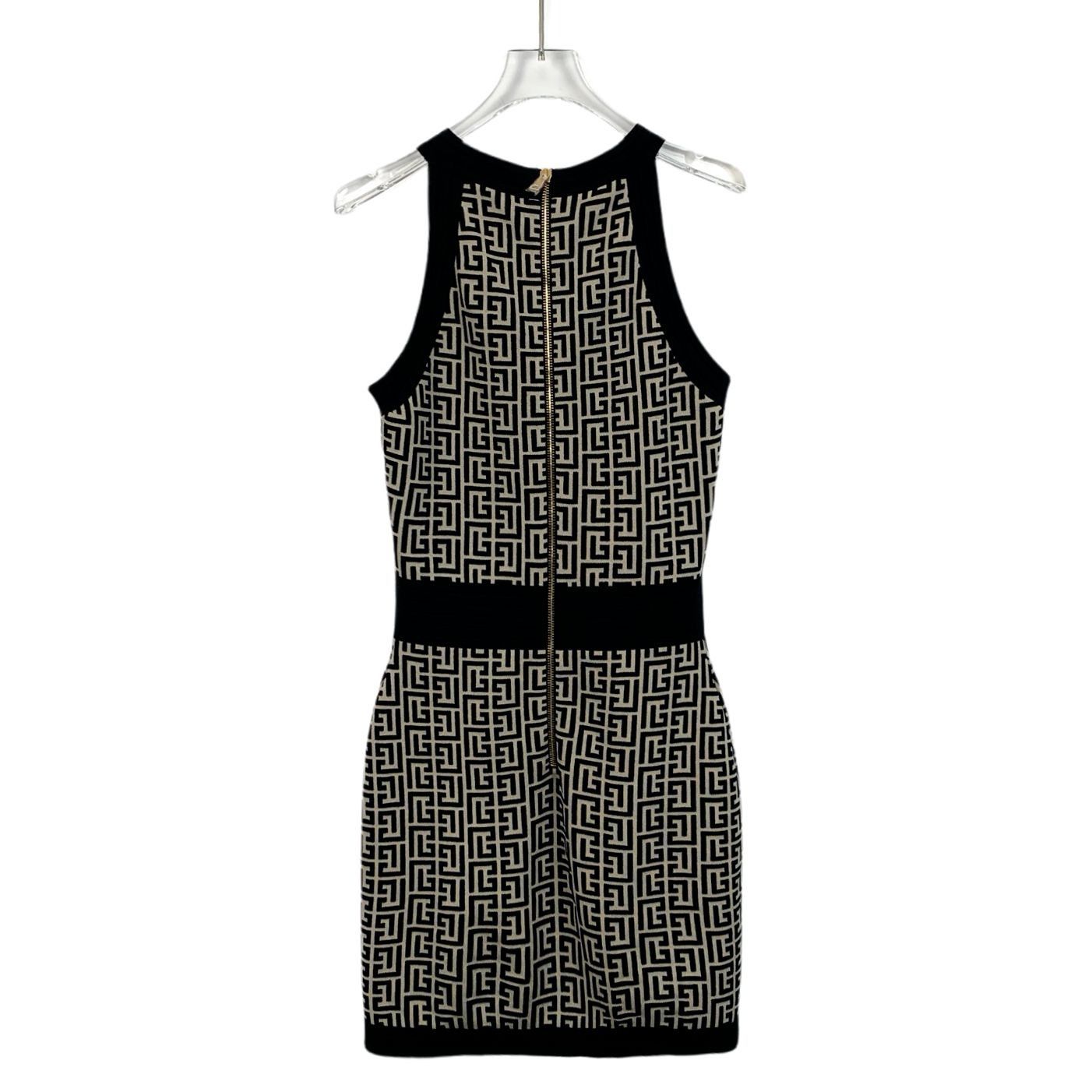 Balmain Balmain Brown Logo-Print Sleeveless Knit Dress (Size 38) Size XS / US 0-2 / IT 36-38 - 6 Thumbnail