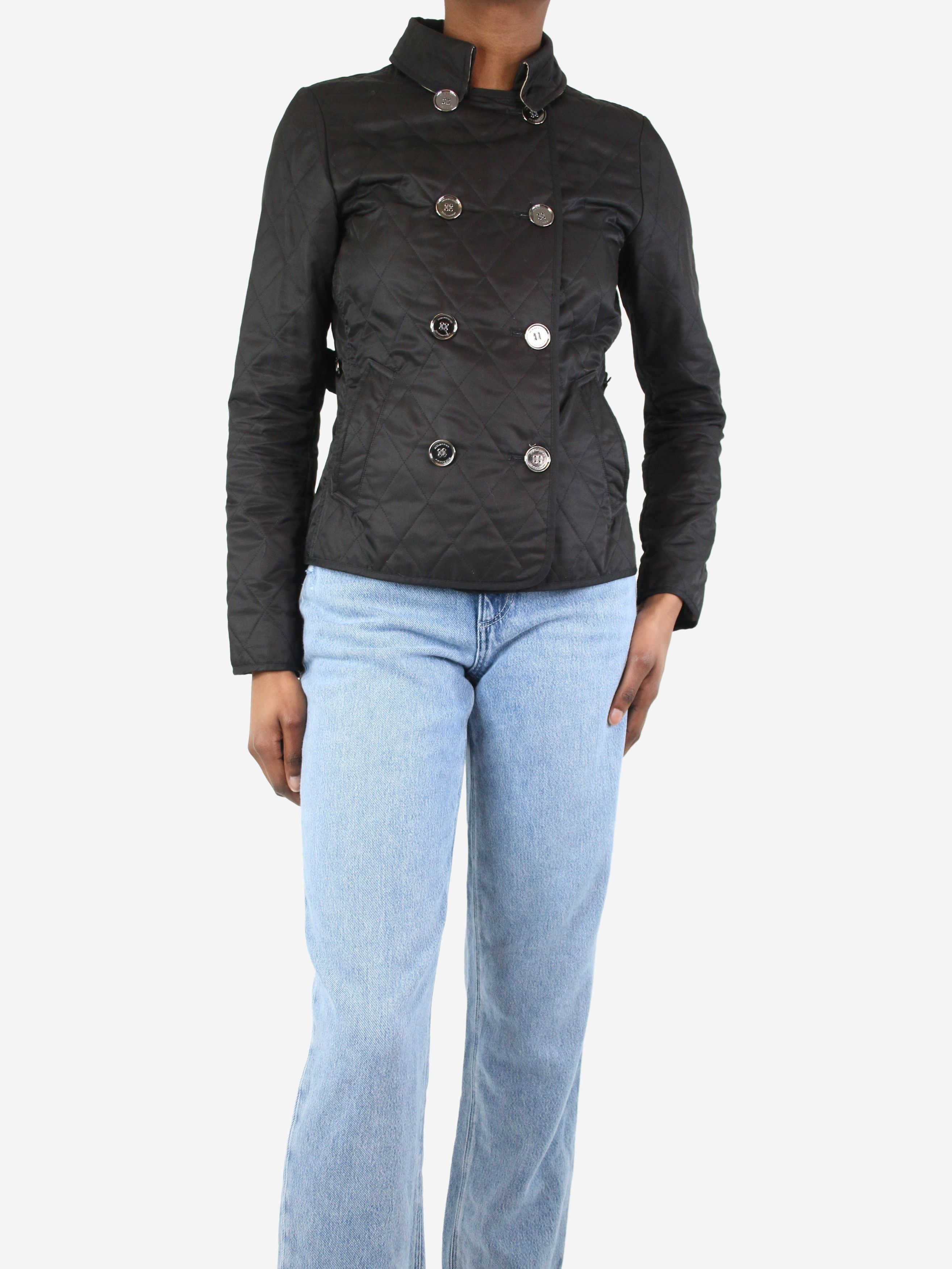 image of Burberry Black Quilted Crop Jacket - Size Uk 8, Women's